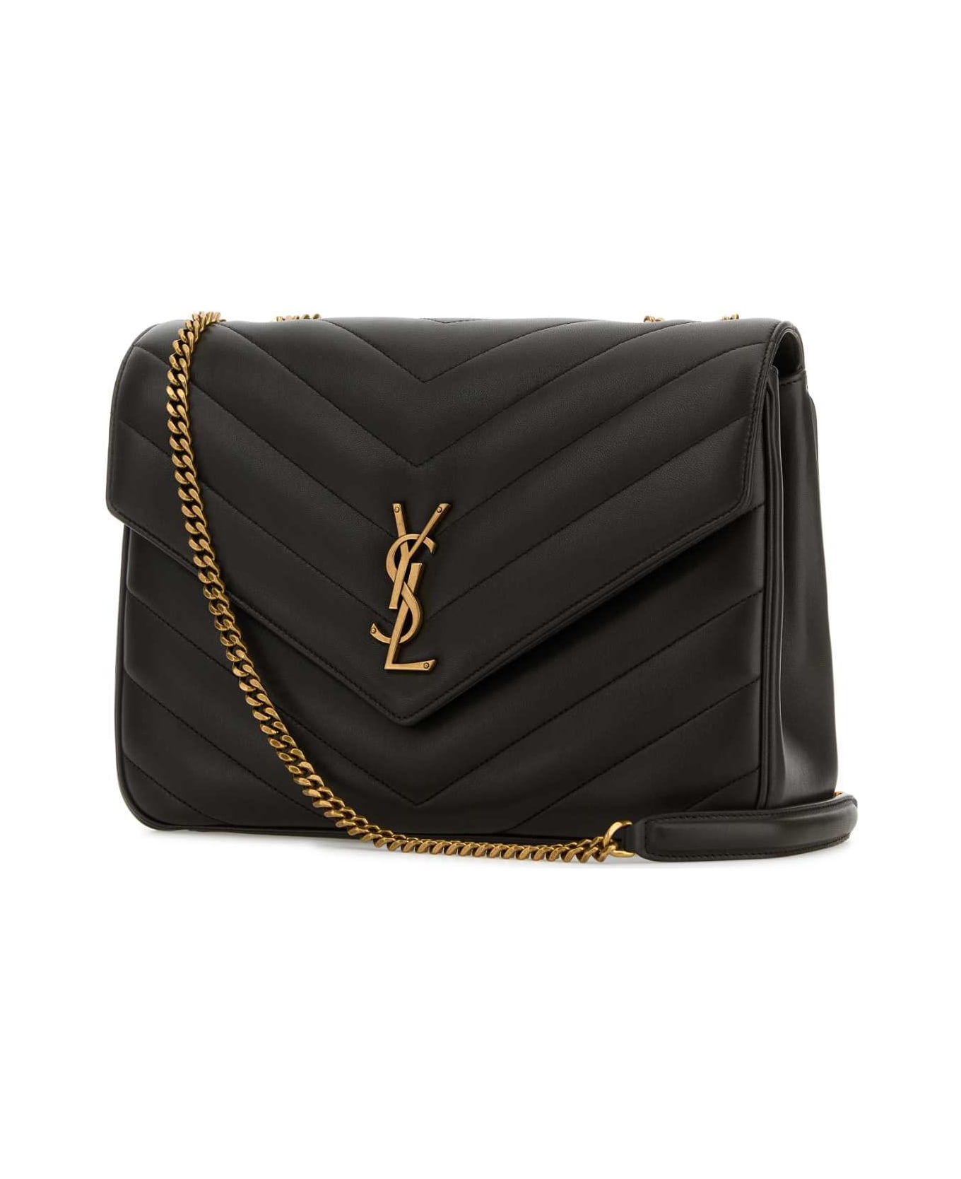 Saint Laurent Dark Brown Leather Large Lou Lou Shoulder Bag - URBANCHIC