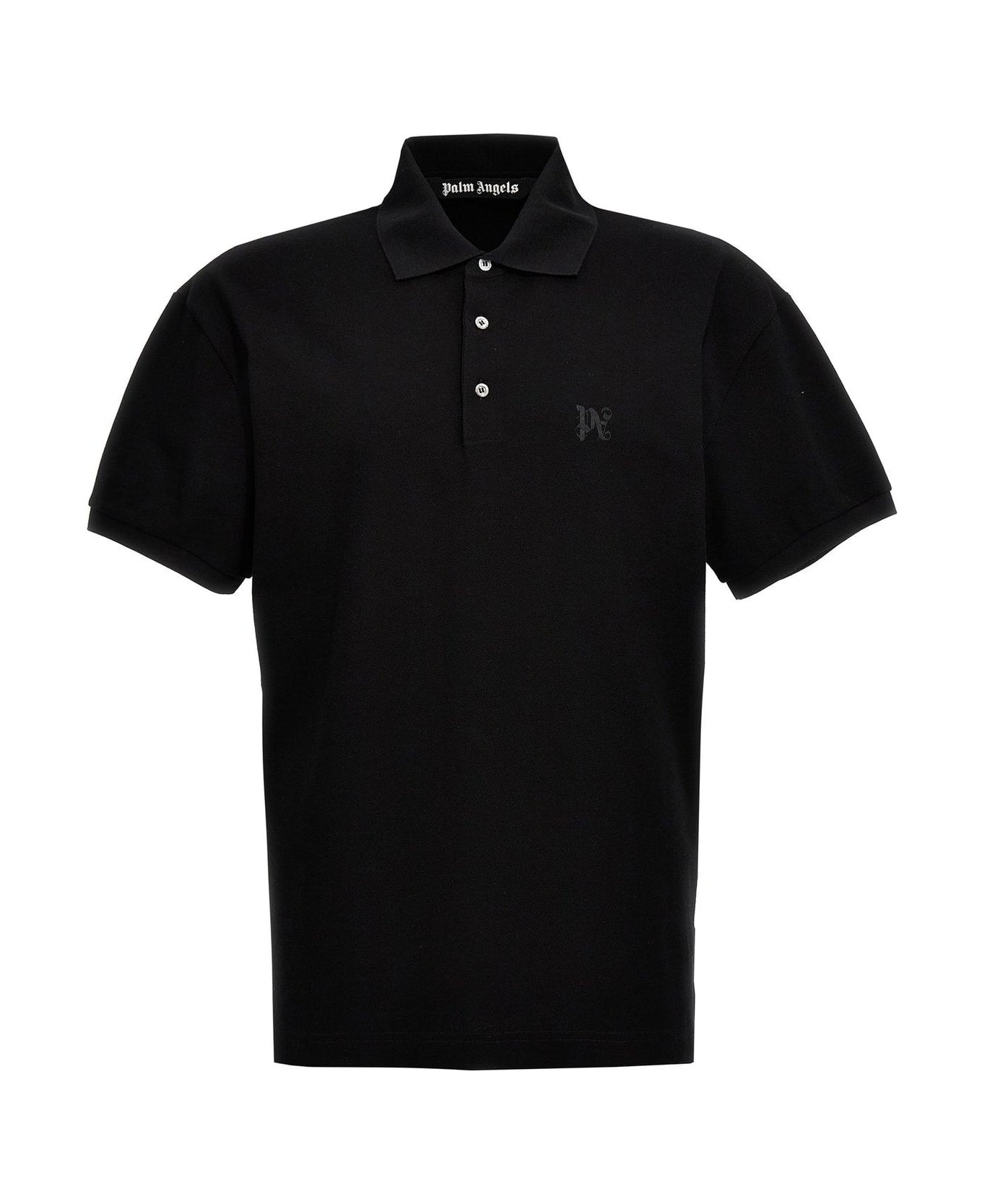 Palm Angels Monogram Embroidered Short-sleeved Polo Shirt - Black シャツ