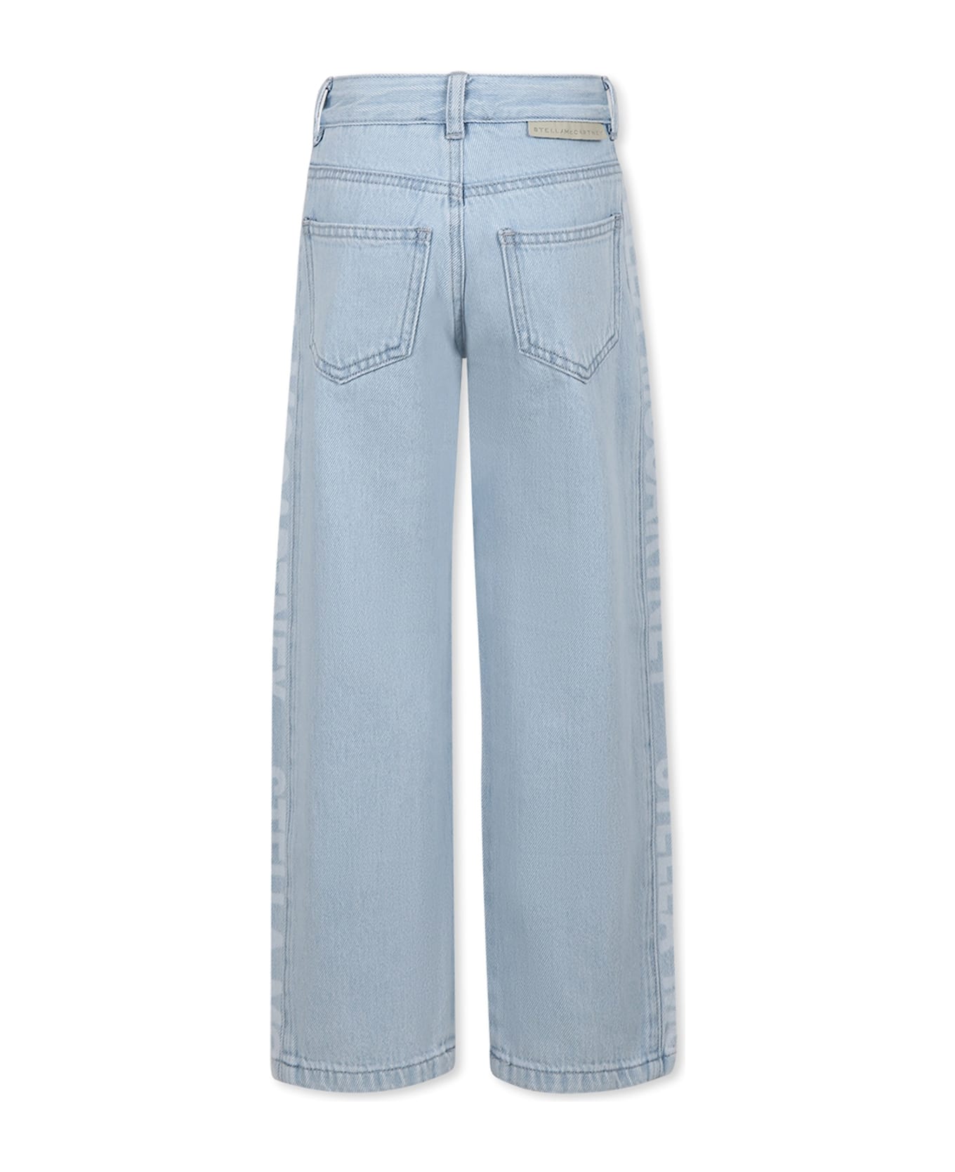 Stella McCartney Kids Light Blue Jeans For Boy With White Logo - Denim