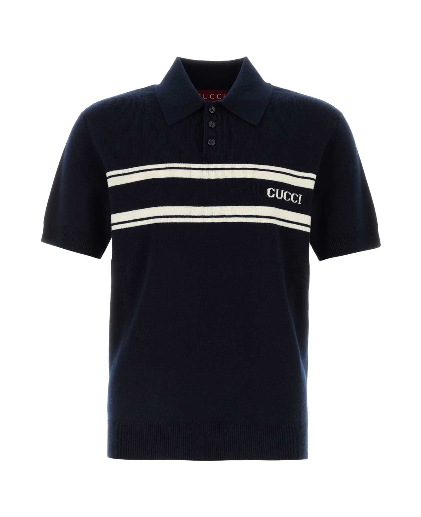 Gucci Navy Blue Wool Blend Polo Shirt - NAVYWHITE