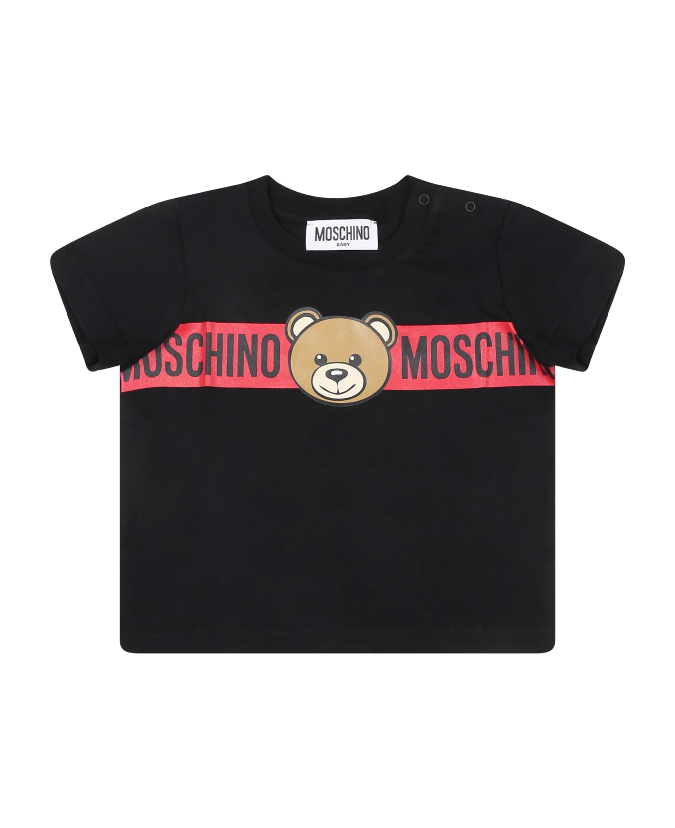Moschino Black T-shirt For Baby Boy With Teddy Bear And Logo - Black