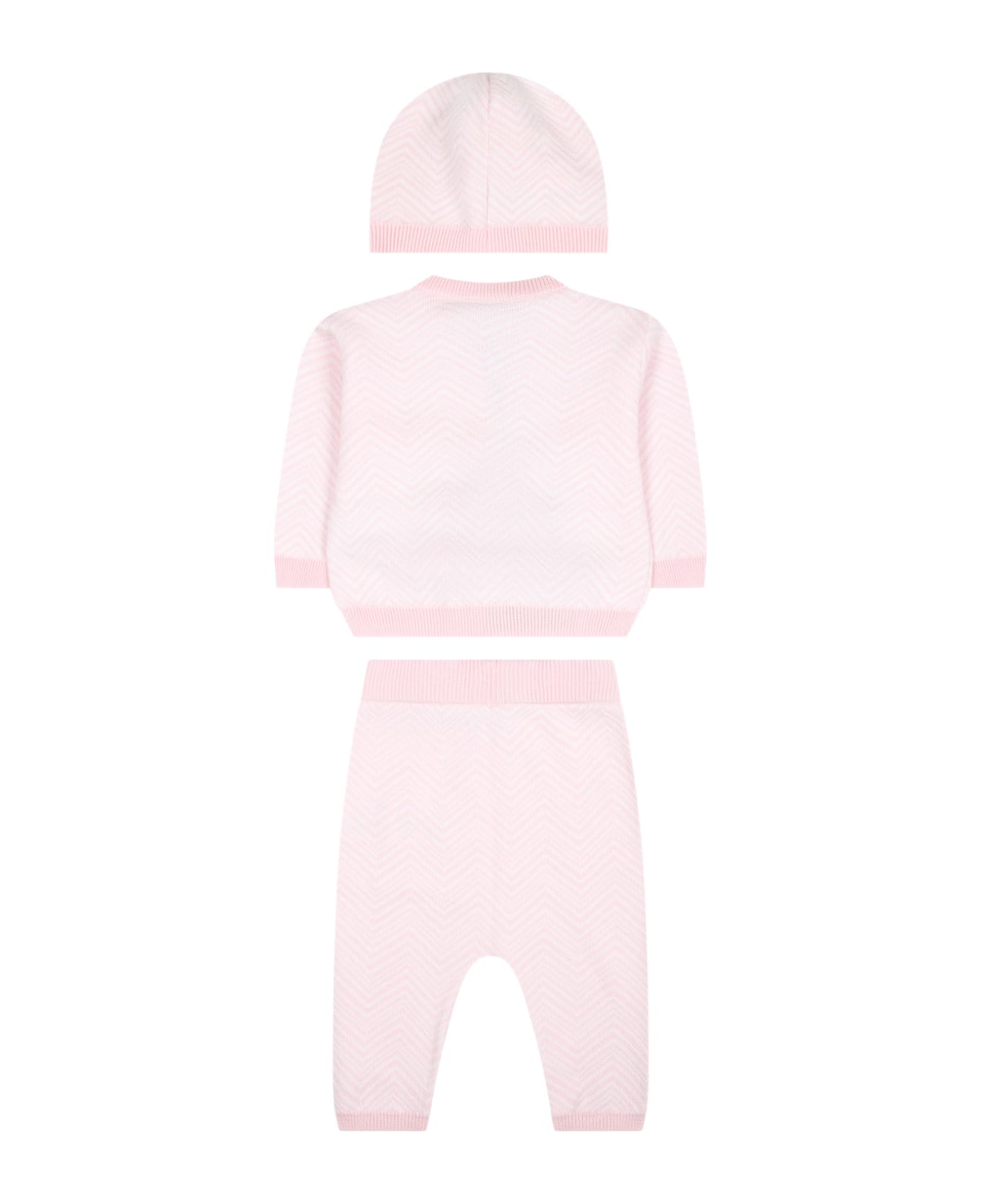Missoni Pink Birth Suit For Baby Girl With Chevron Pattern - Pink ボディスーツ＆セットアップ