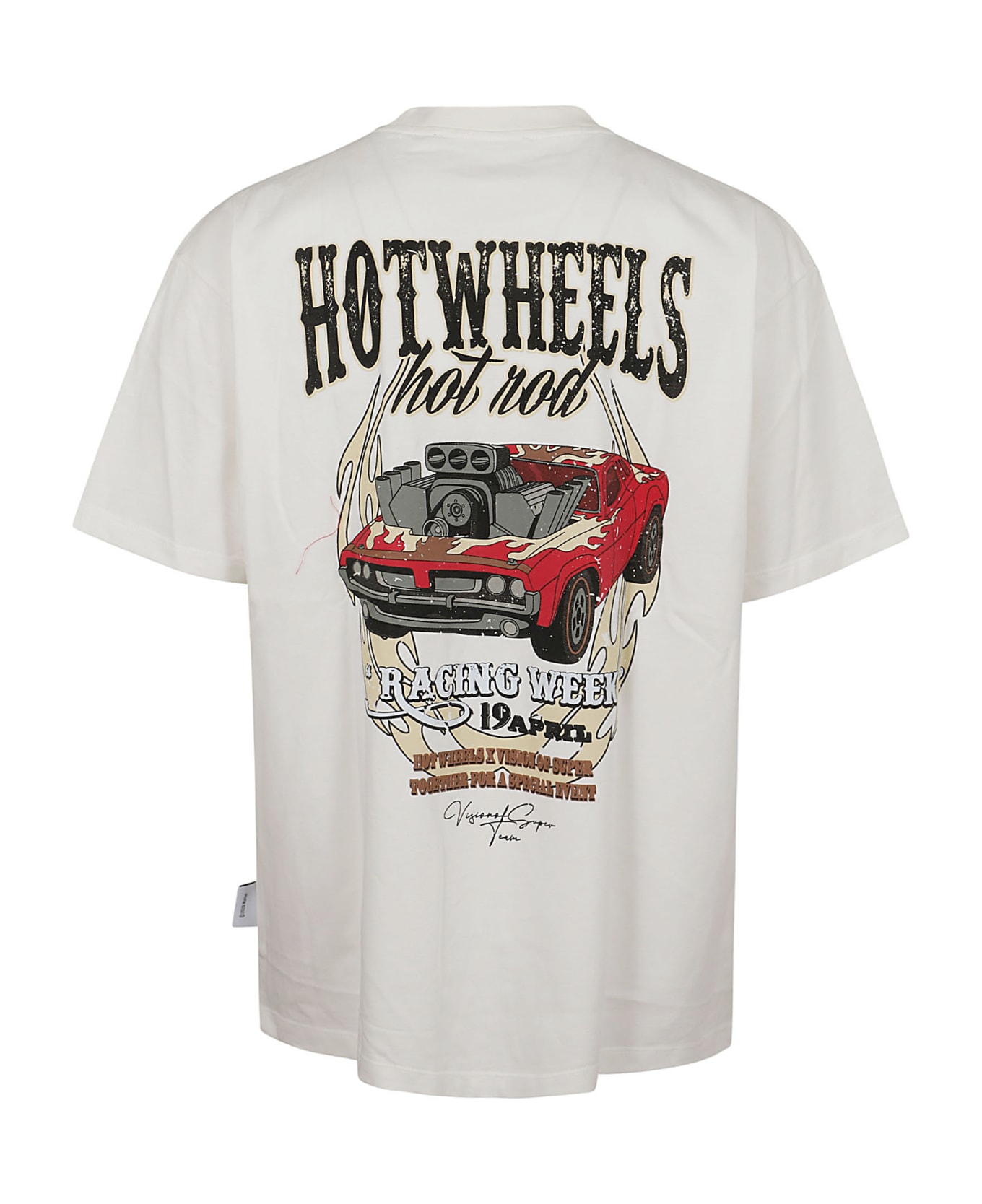 Vision of Super White T-shirt With Red Car Print - White