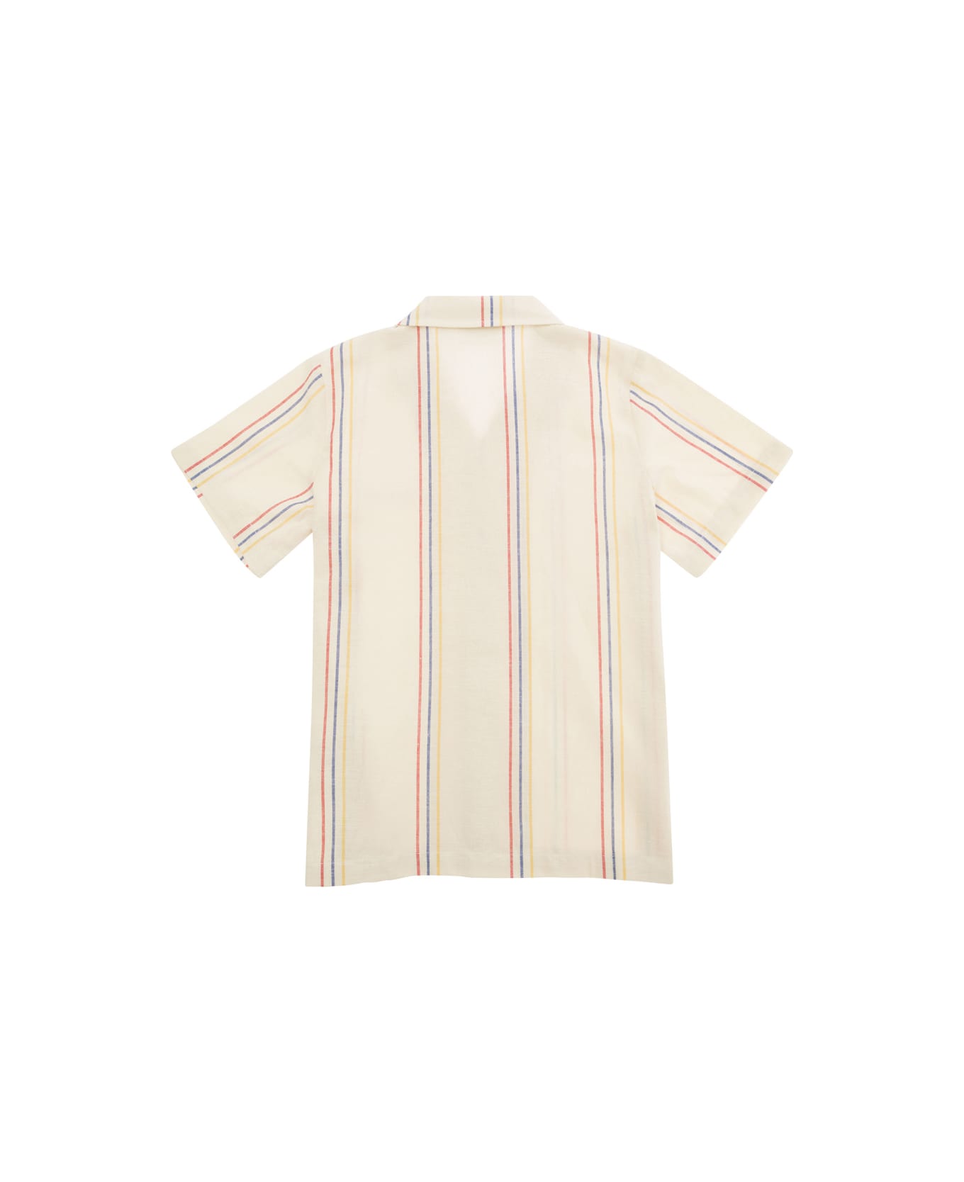Mini Rodini Beige Striped Shirt With Embroidered Logo In Cotton Boy - Beige