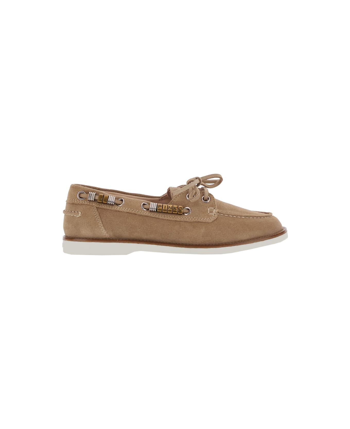 Pinko 'grace' Beige Loafers With Side Laces And Logo Details In Suede Woman - Beige