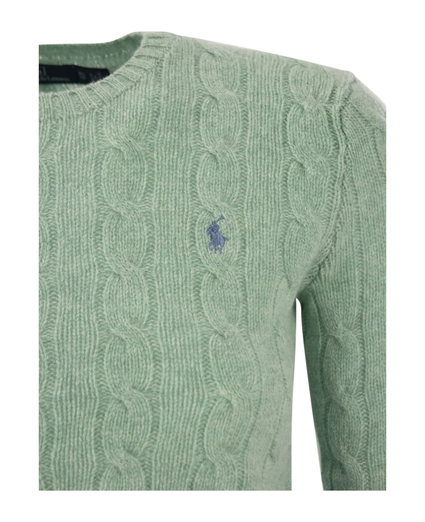 Polo Ralph Lauren April Melange Green Wool And Cashmere Braided Sweater - Green