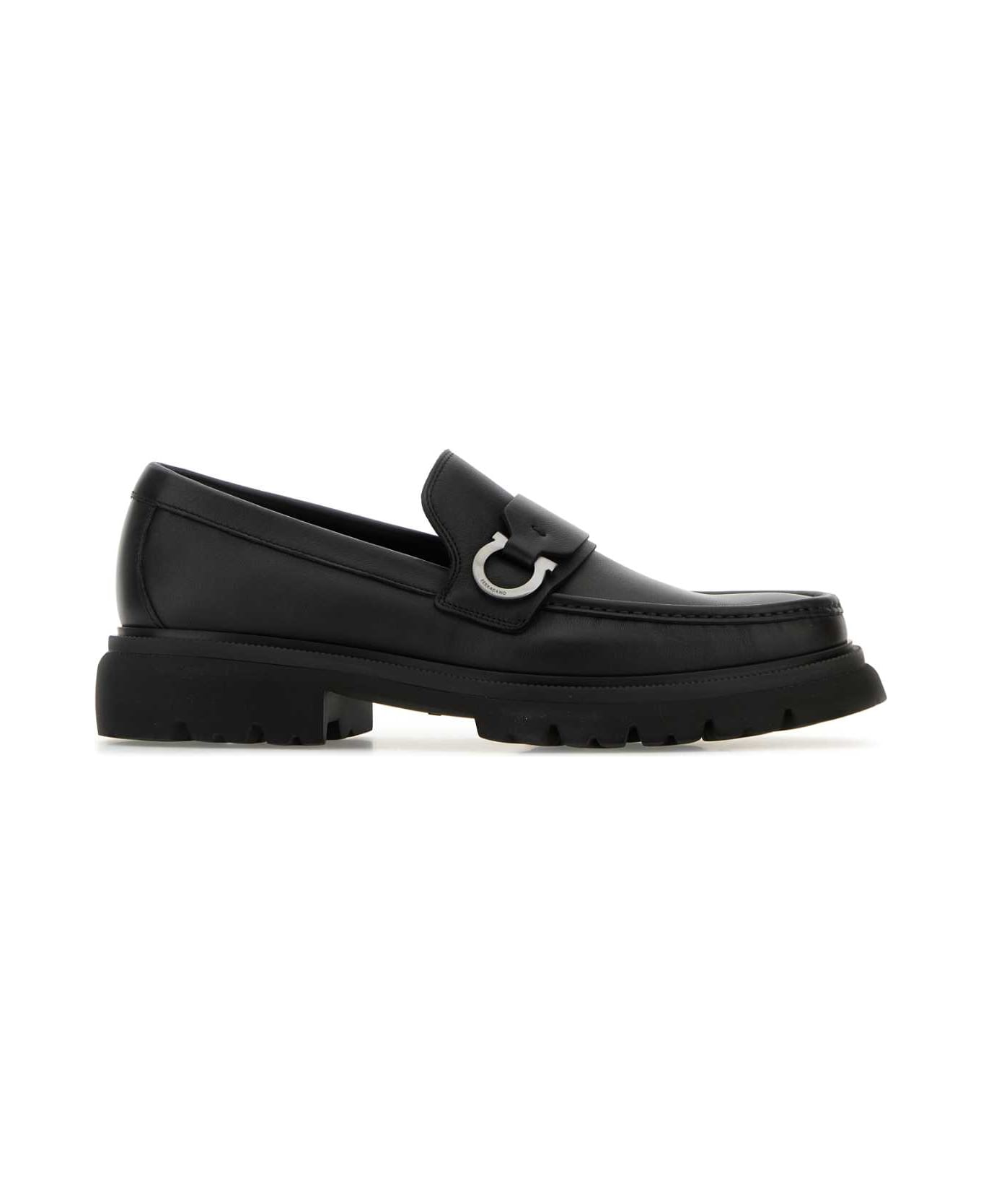 Ferragamo Black Leather Andover Loafers - BLACK