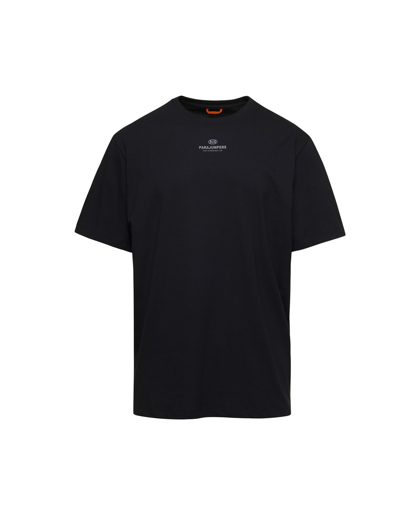 Parajumpers Black Crewneck T-shirt With Contrasting Logo Print In Cotton Man - Black シャツ