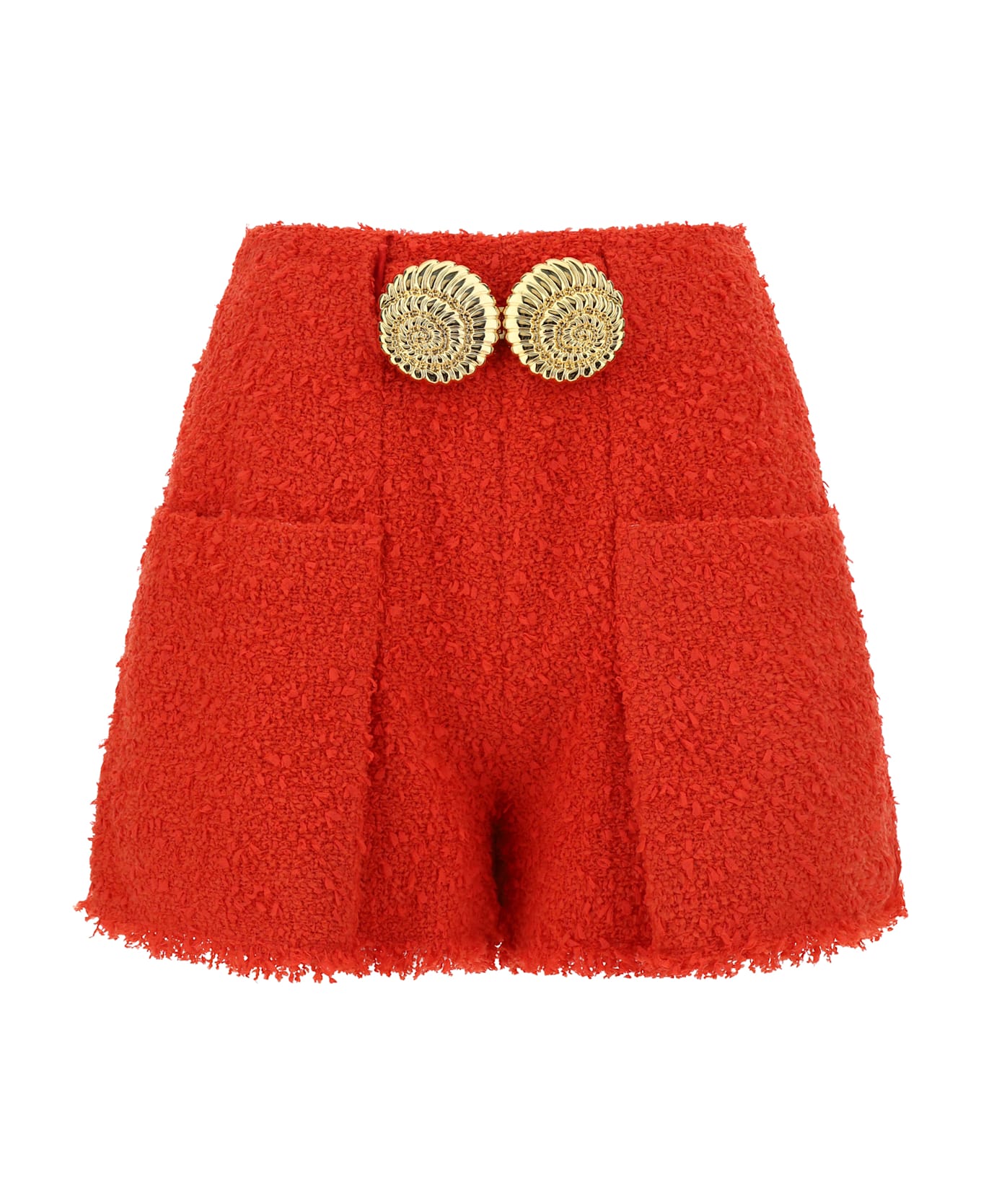 Balmain 2 Pkts Btn Escargot Belted Tweed Shorts - Rouge