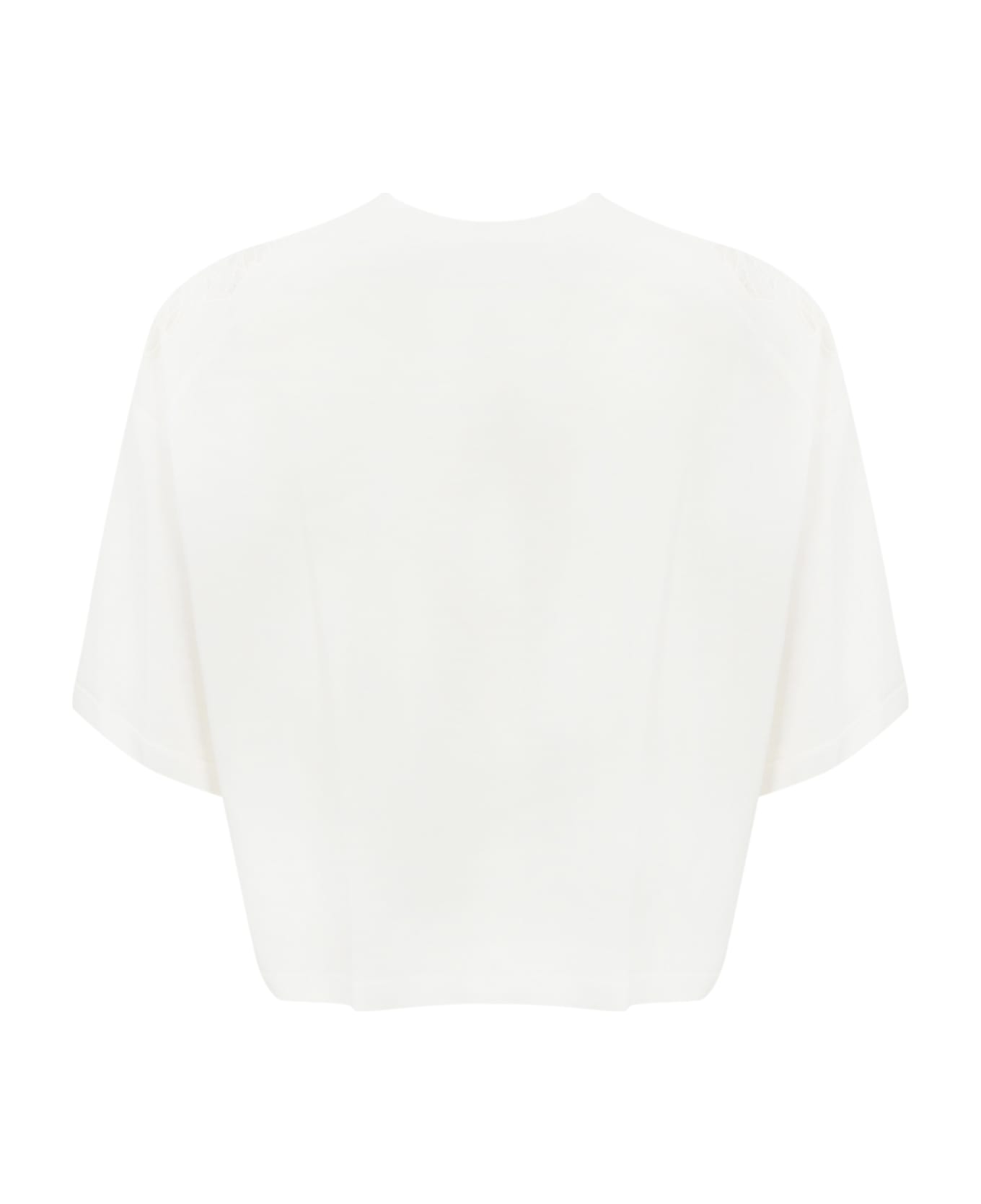Elisabetta Franchi Cropped T-shirt With Embroidery - Gesso