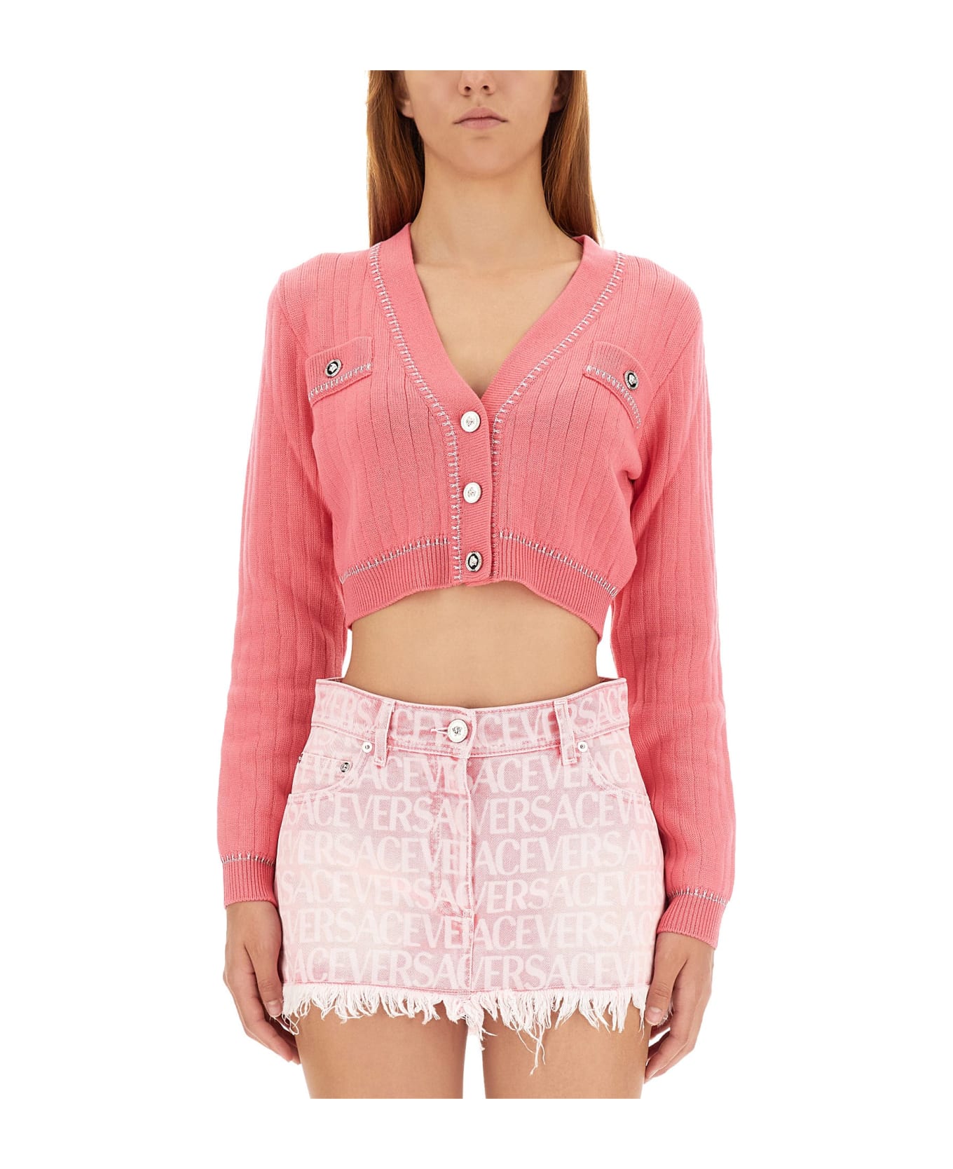 Versace Short Knitted Cardigan - Pink