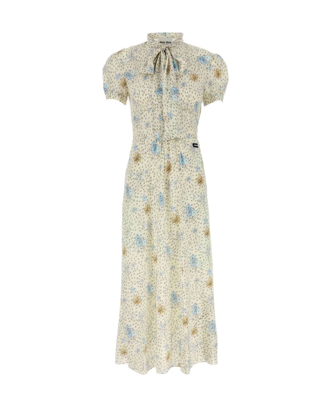 Miu Miu Printed Silk Dress - BIANCO