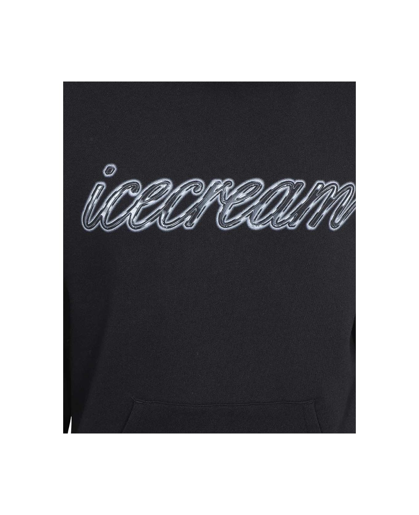 Icecream Logo Print Hoodie - black フリース