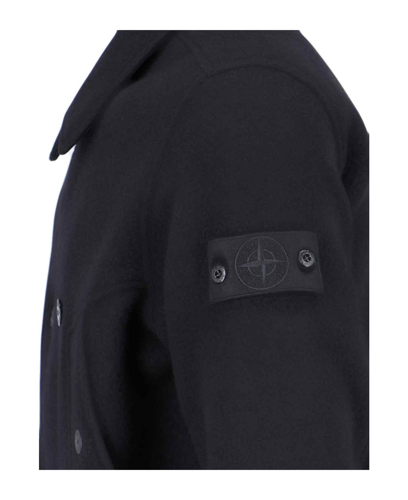 Stone Island Ghost Double-breasted Coat - Black