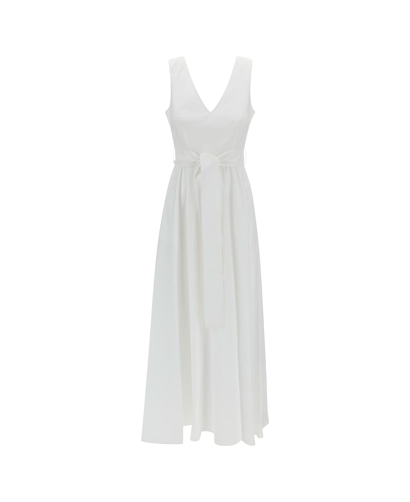 Parosh Long White Dress With Knot Detail In Cotton Woman - White