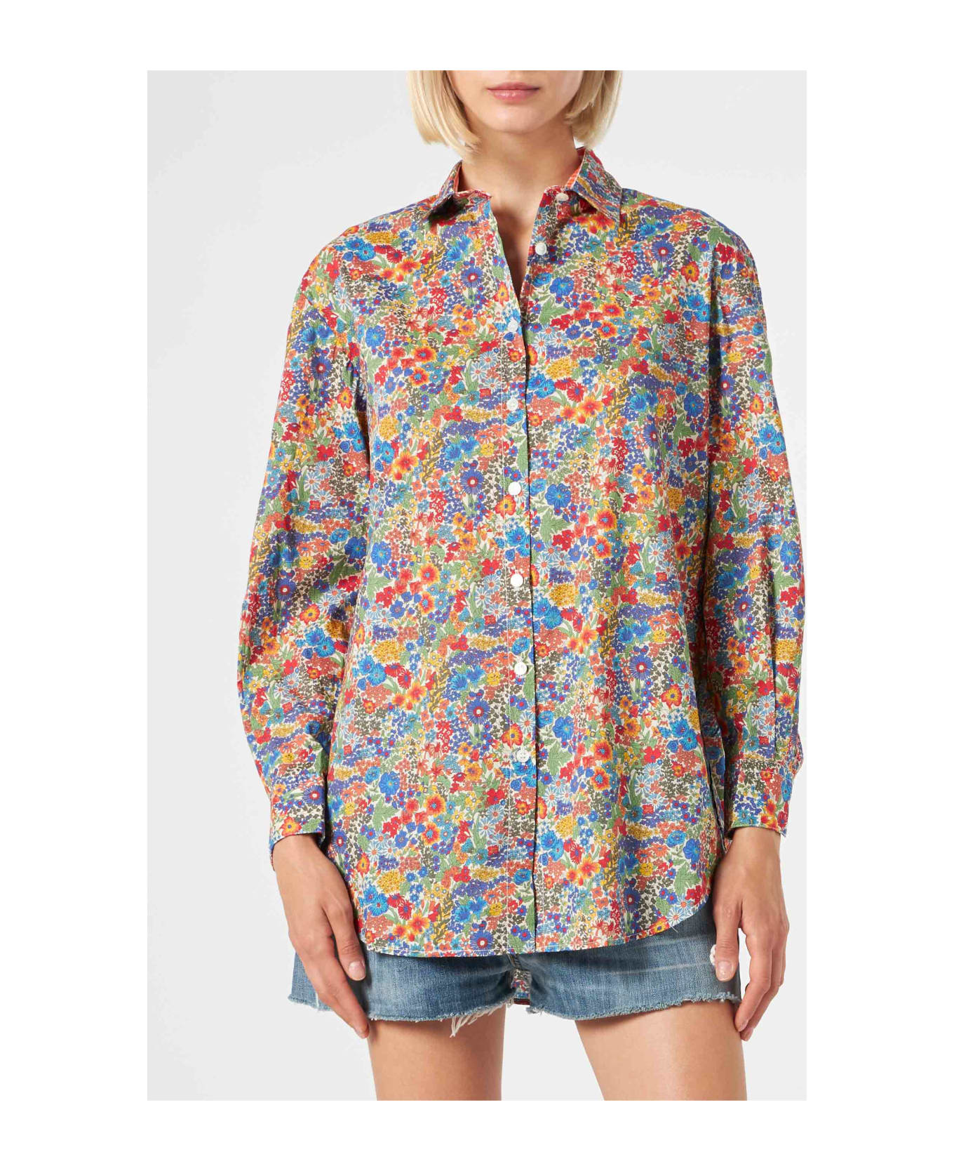 MC2 Saint Barth Woman Cotton Shirt | Made With Liberty Fabric - BLUE