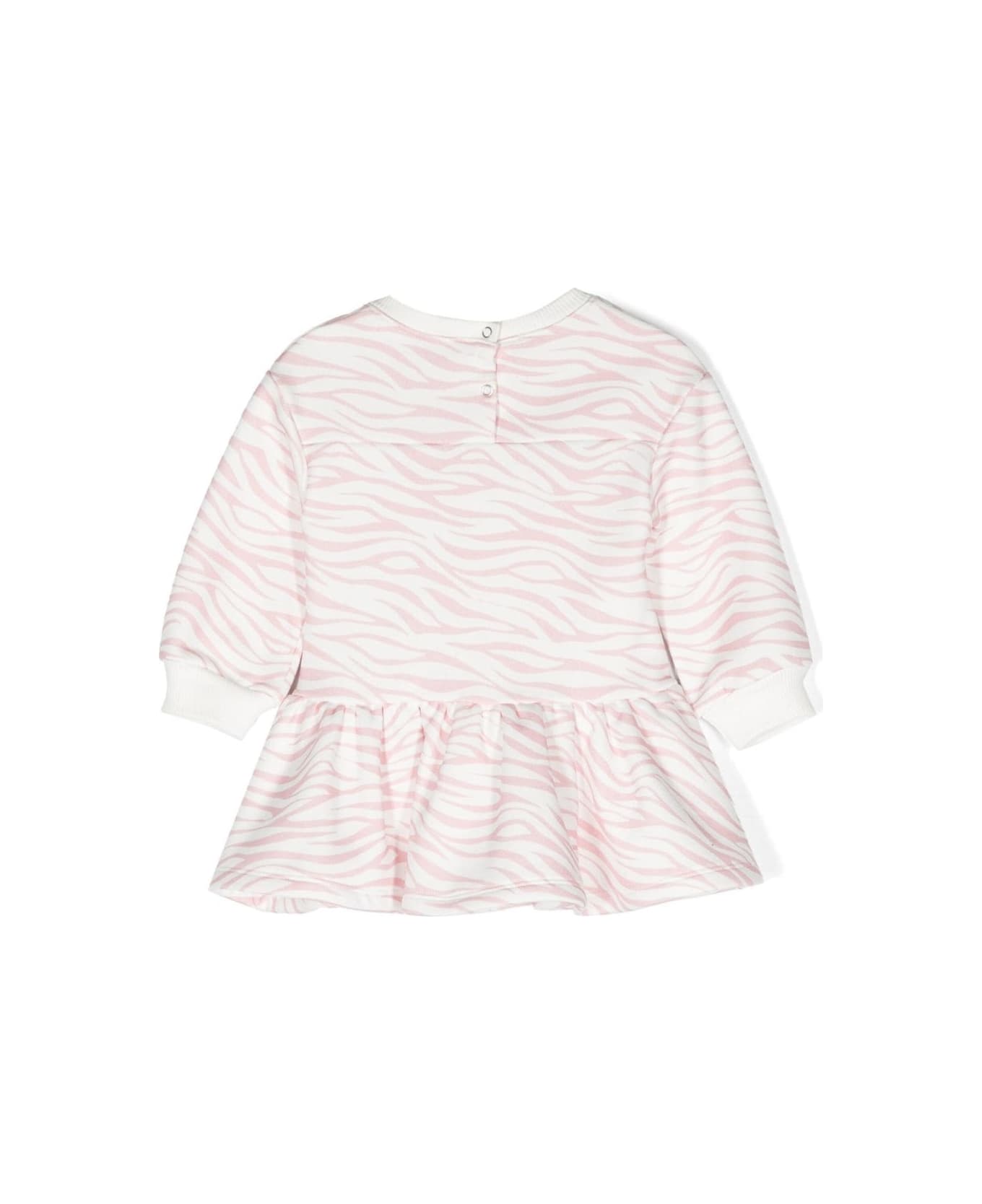 Chiara Ferragni Pink Long-sleeved Dress With Frill And Animalier Print In Cotton Blend Baby - Pink