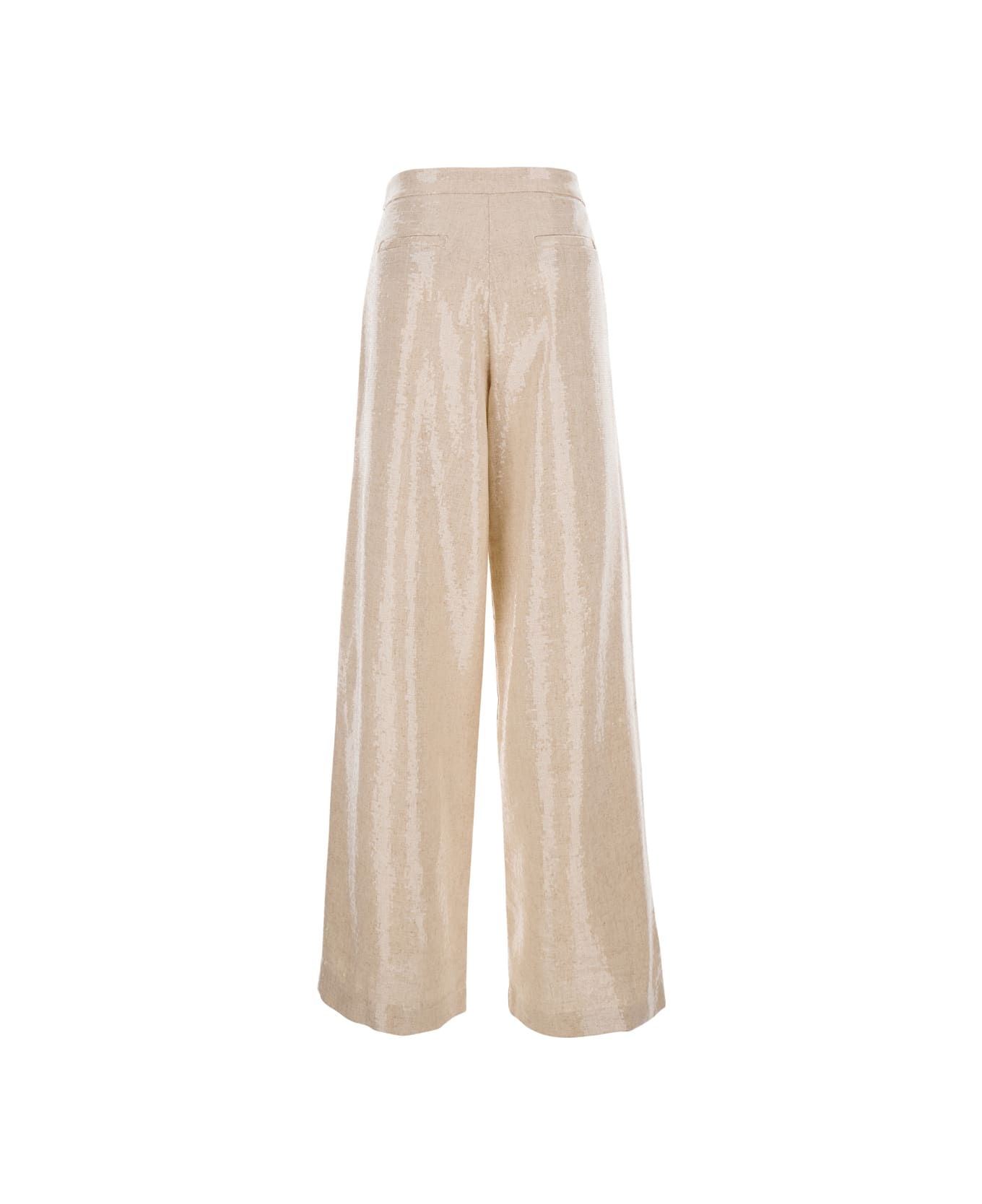 Federica Tosi Pink Trousers With Sequins In Linen Blend Woman - Beige