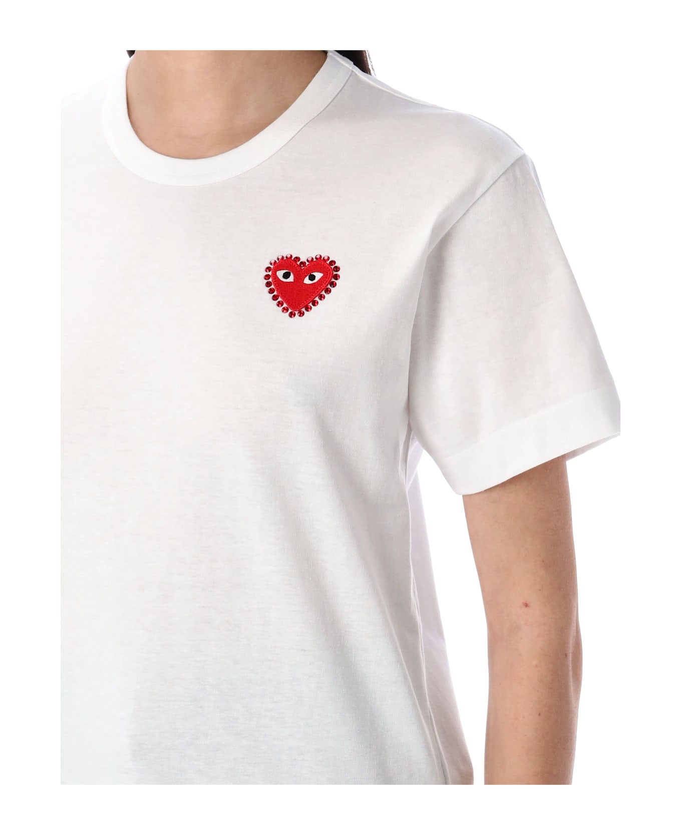 Comme des Garçons Play Rhinestones Heart T-shirt - WHITE RED