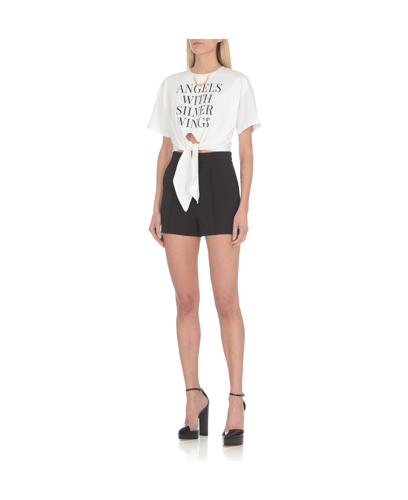 Elisabetta Franchi Crop-top T-shirt With Knot - White