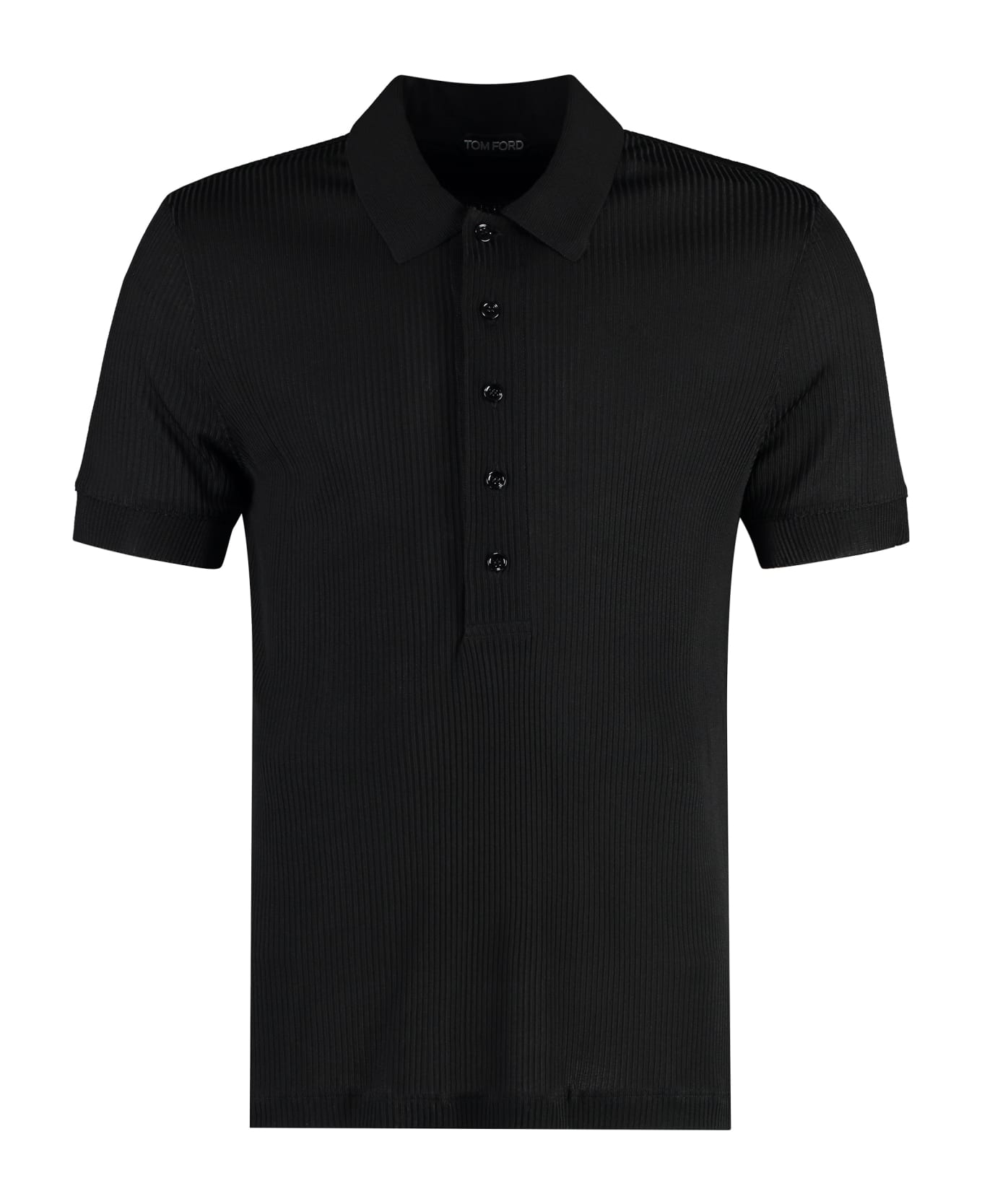 Tom Ford Ribbed Knit Polo Shirt - black ポロシャツ