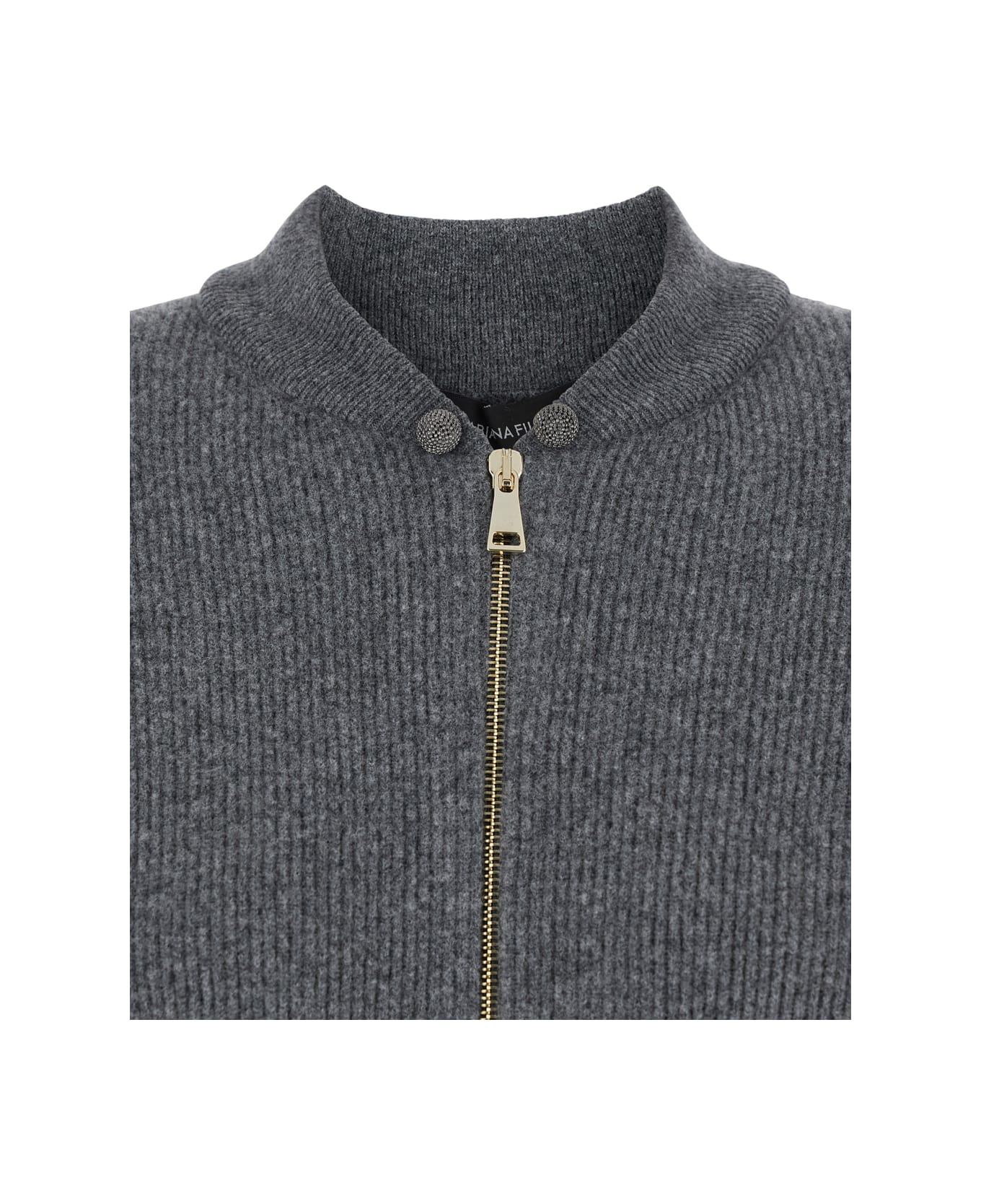 Fabiana Filippi Grey Ribbed Knit Sweatshirt With Front Zip Closure In Wool Blend Woman - Grey
