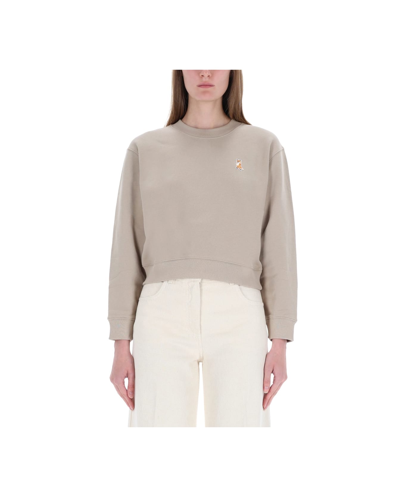Maison Kitsuné Cropped "fox" Sweatshirt - BEIGE