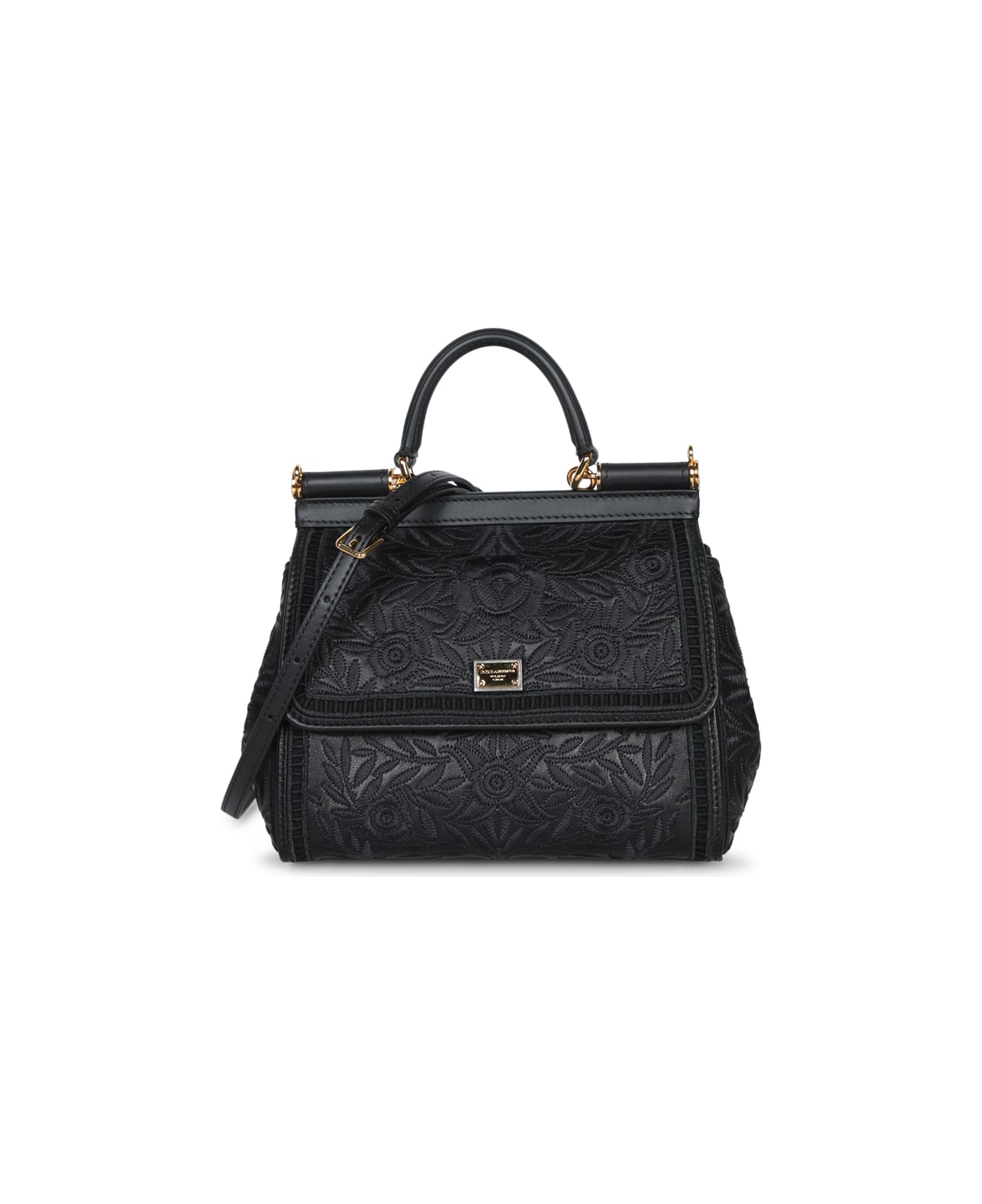 Dolce 
Gabbana Black Leather Medium Sicily Handbag - NERONERO