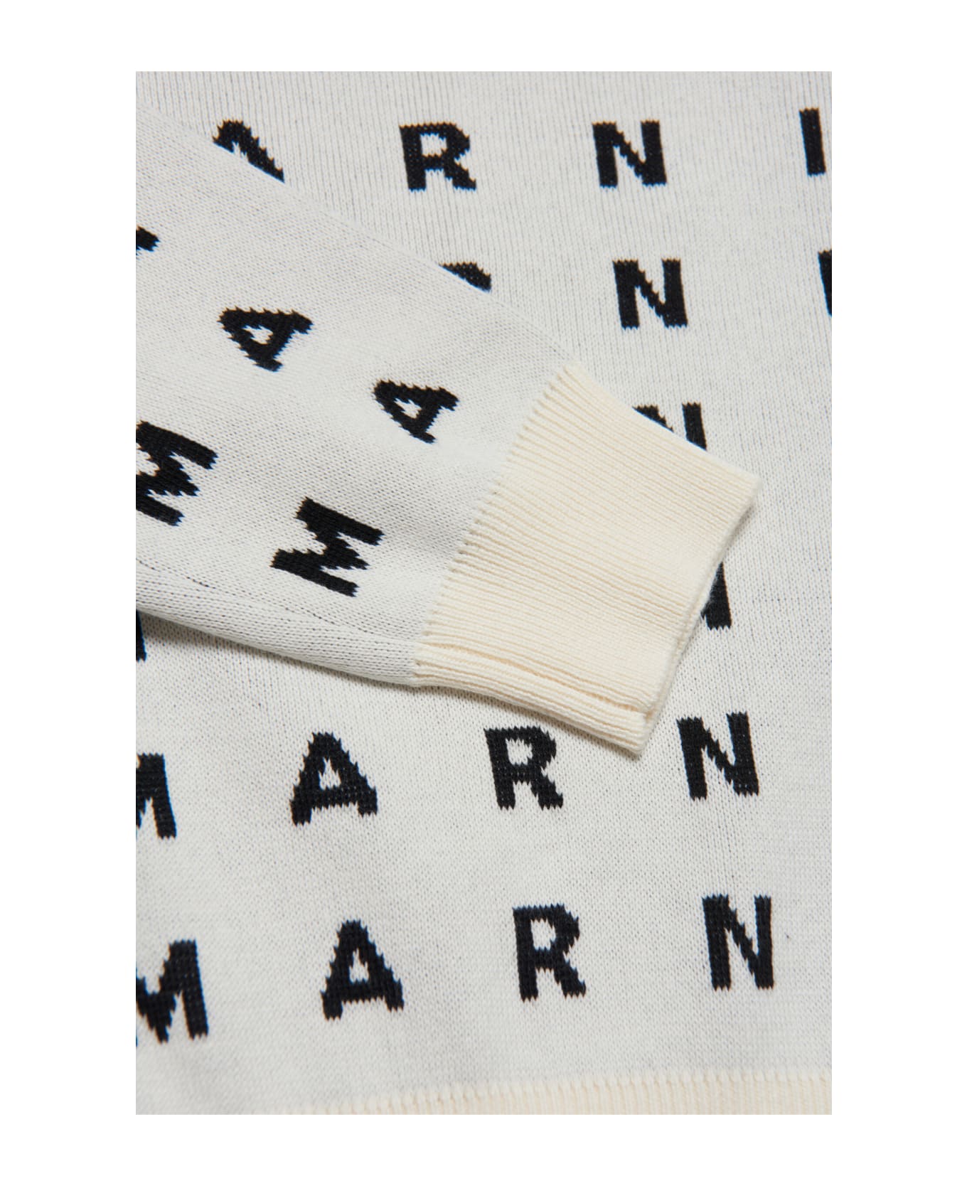 Marni Mk18u Knitwear Marni White Cotton Crew-neck Sweater With Inlaid Allover Logo - Milk