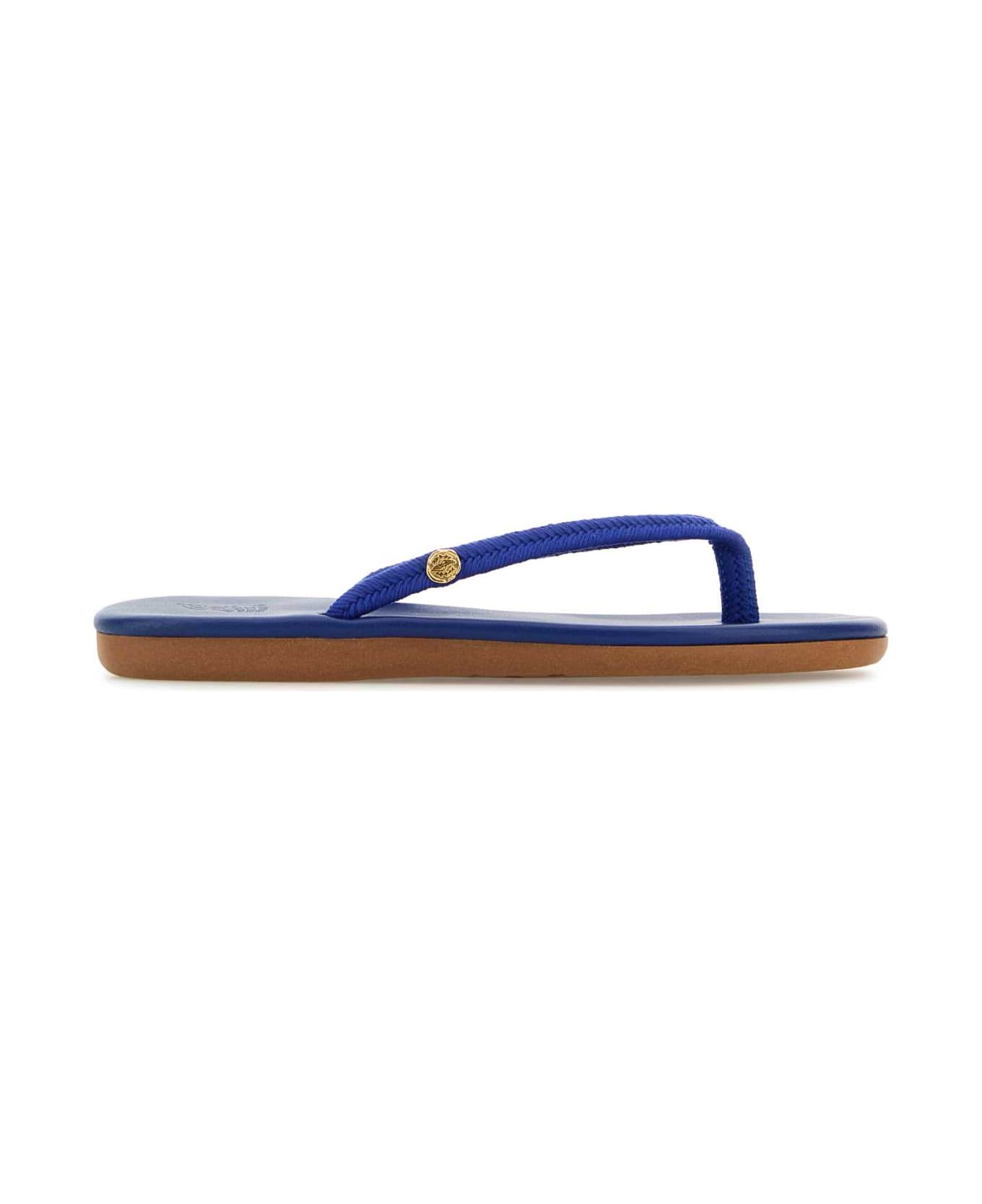 Ancient Greek Sandals Blue Fabric Saionara Thong Slippers - BLUE