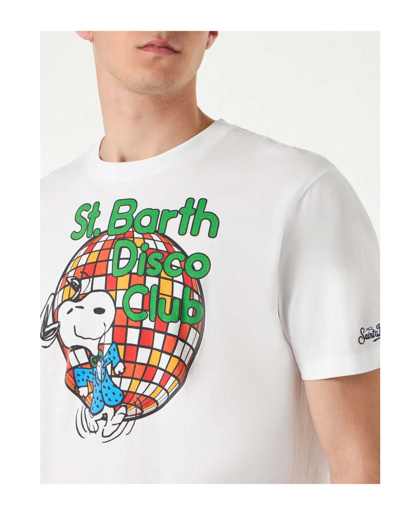 MC2 Saint Barth Man Cotton T-shirt With St. Barth Disco Club And Snoopy Print | Snoopy - Peanuts Special Edition - WHITE