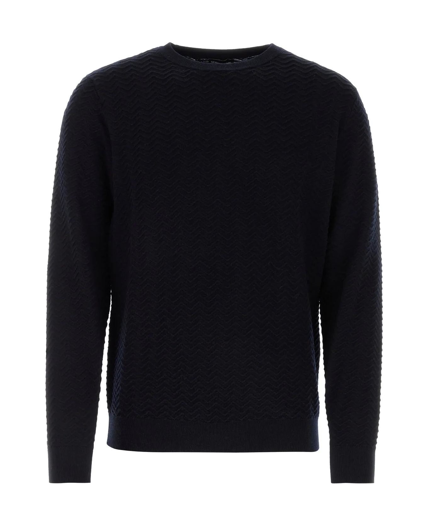 Giorgio Armani Midnight Blue Wool Blend Sweater - NAVY