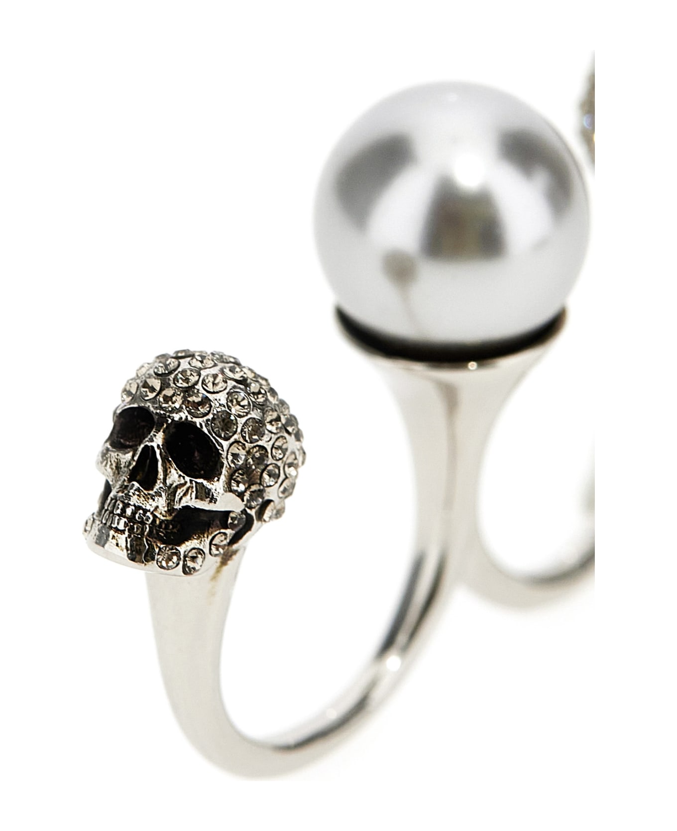 Alexander McQueen Pearl Skull Double Ring - Argento リング