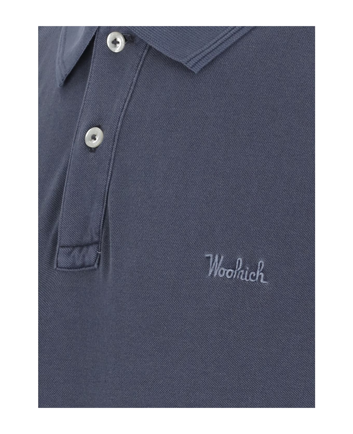 Woolrich Two Buttons Polo Shirt With Logo - Melton Blue ポロシャツ