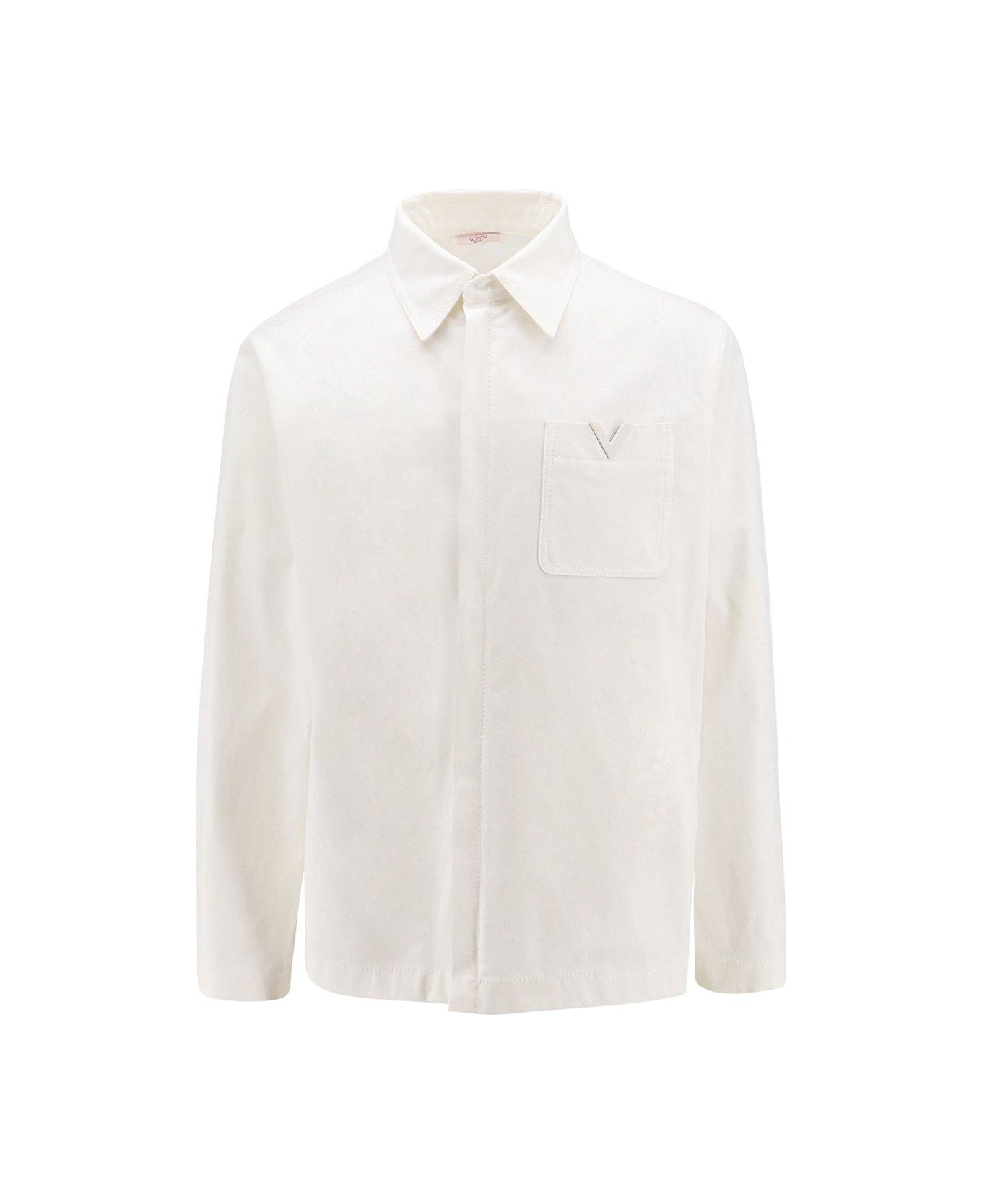 Valentino Logo Plaque Long-sleeved Shirt Jacket - White