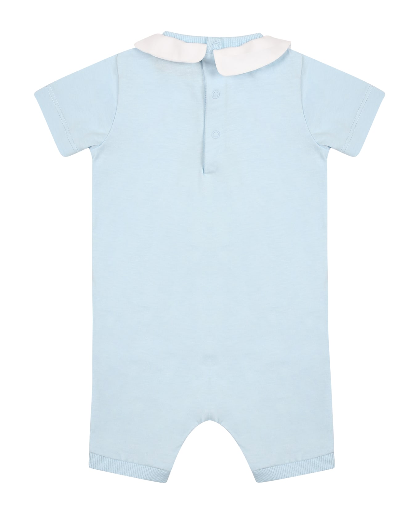 Moschino Light Blue Romper For Baby Boy With Teddy Bear And Logo - Light Blue ボディスーツ＆セットアップ