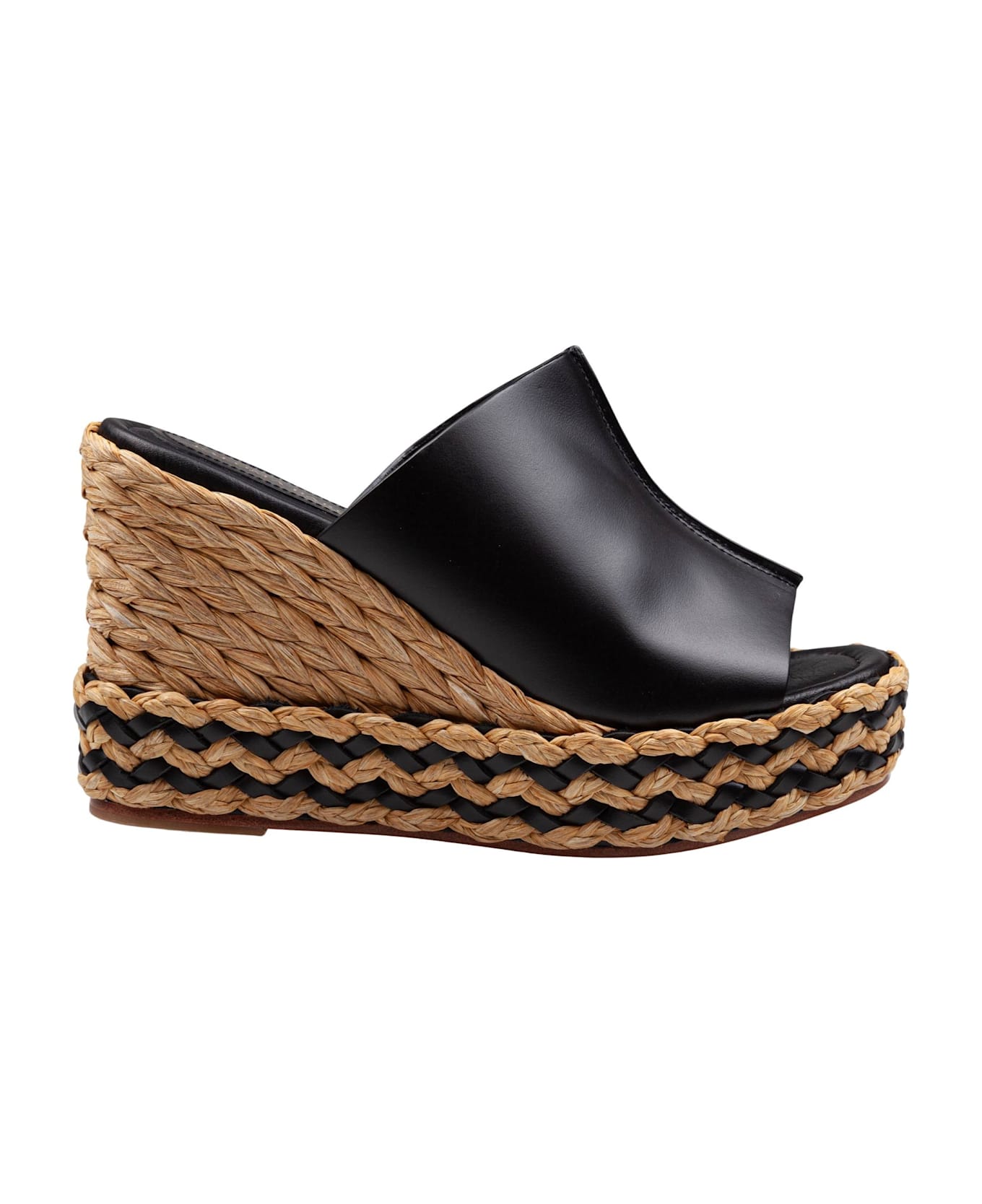 Paloma Barceló Paloma Ivane Leather Sandal With Raffia Wedge - Black