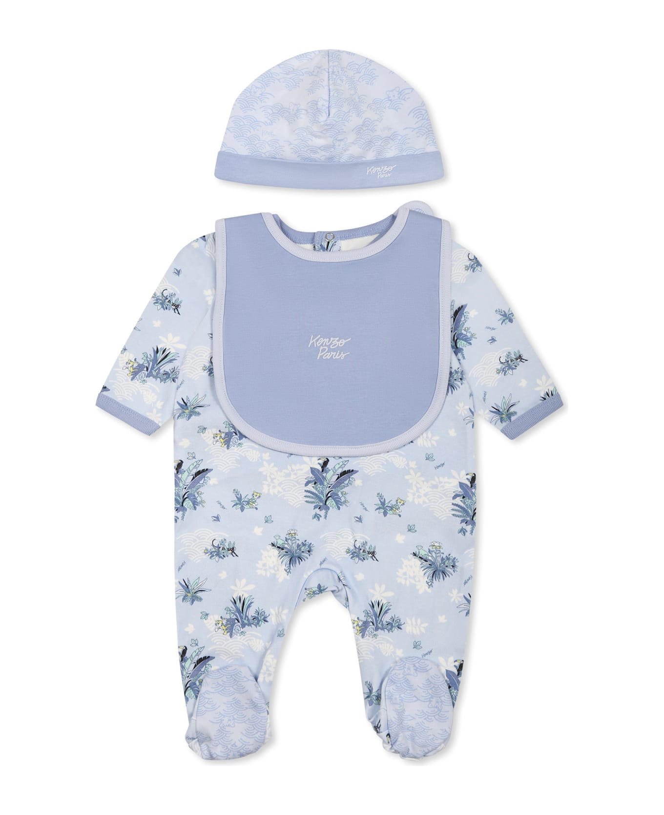 Kenzo Kids Light Blue Babygrow Set For Baby Boy With Jungle Print - Light Blue