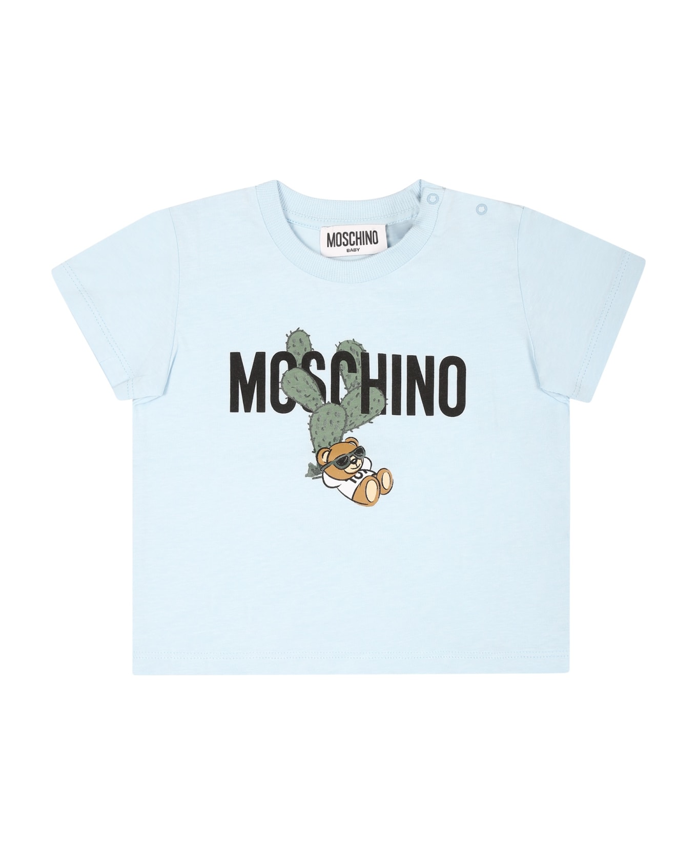 Moschino Light Blue T-shirt For Baby Boy With Teddy Bear And Cactus - Light Blue