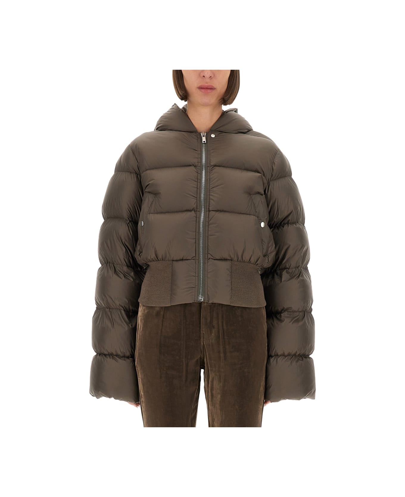 Rick Owens Down Jacket With Hood - BROWN