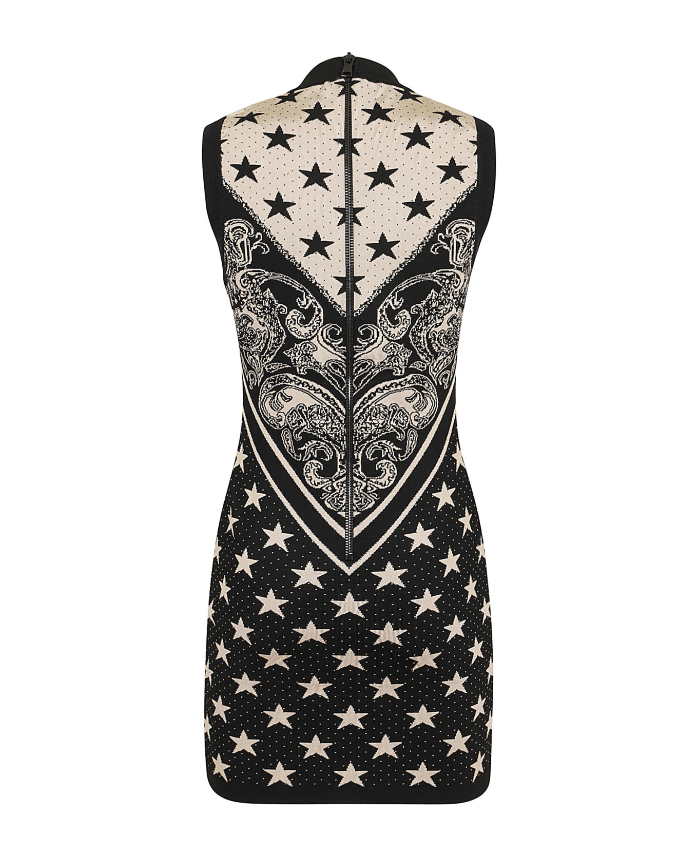 Balmain Sl Paisley & Stars Knit Short Dress - Gfe Ivoire Noir
