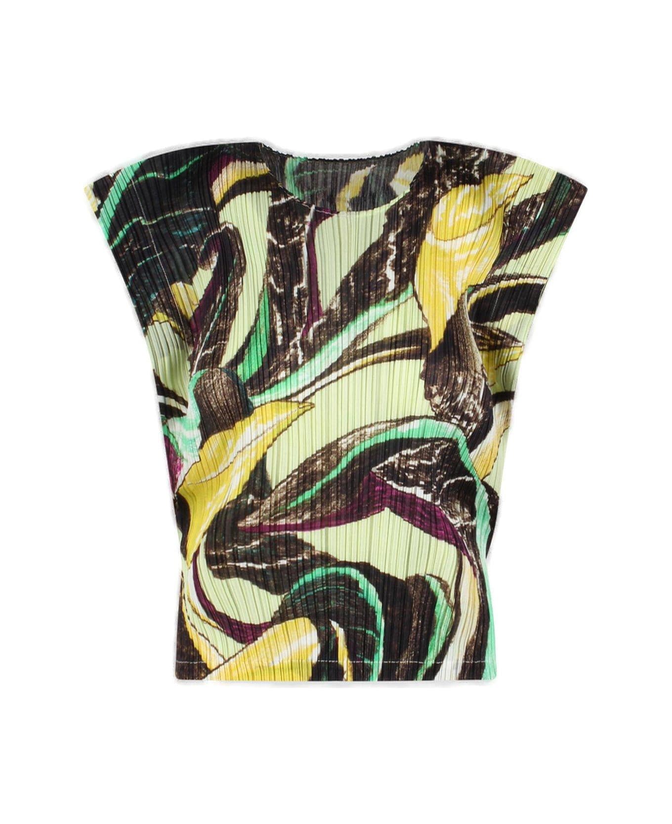 Pleats Please Issey Miyake Graphic-printed Pleated Top