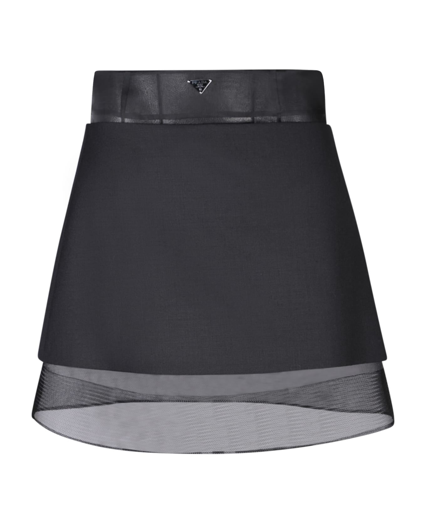 Prada A-line Logo Black Mini Skirt - Black