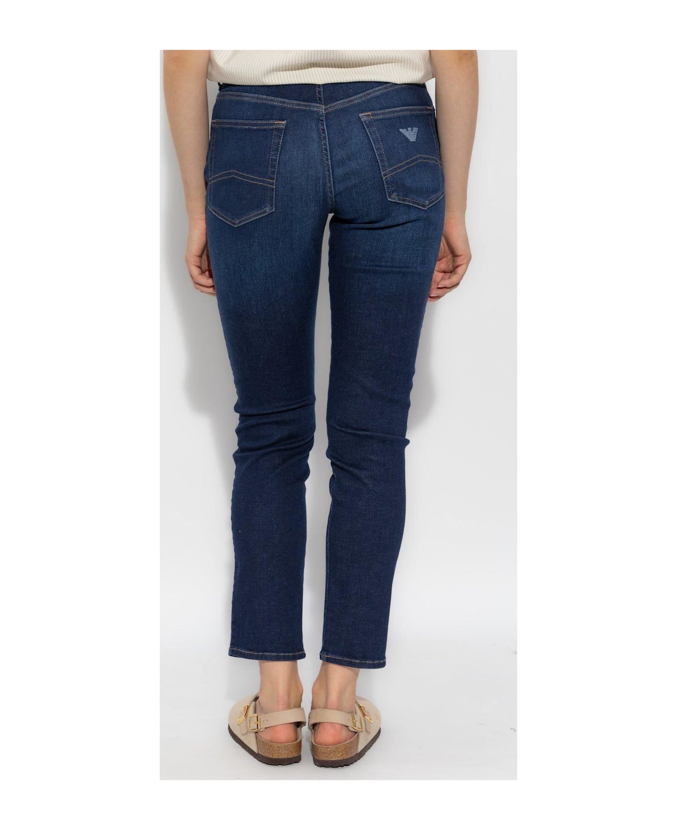 Emporio Armani Logo Detailed Skinny Jeans - Blue