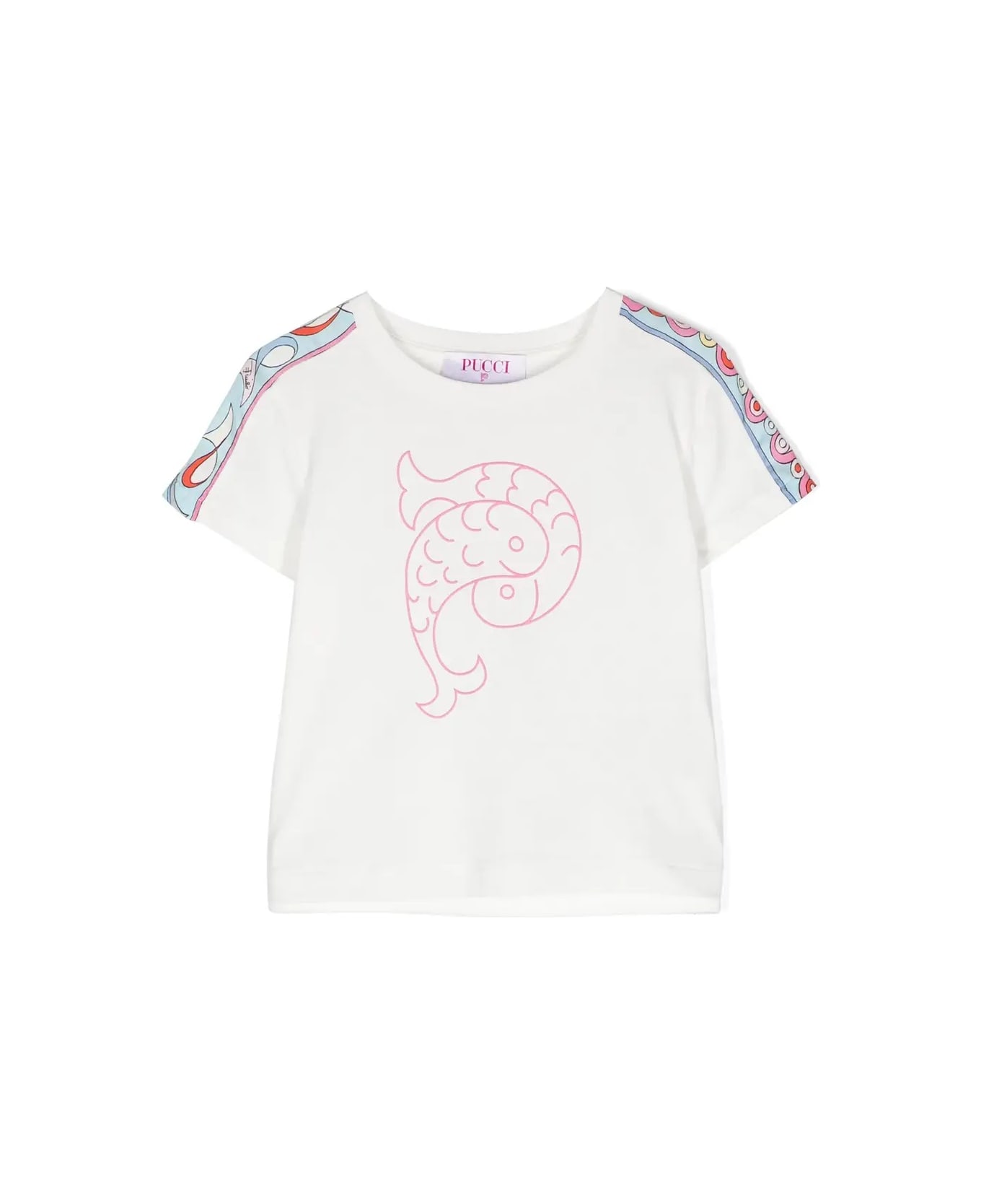 Pucci White T-shirt With Pucci P Print And Printed Ribbons - White