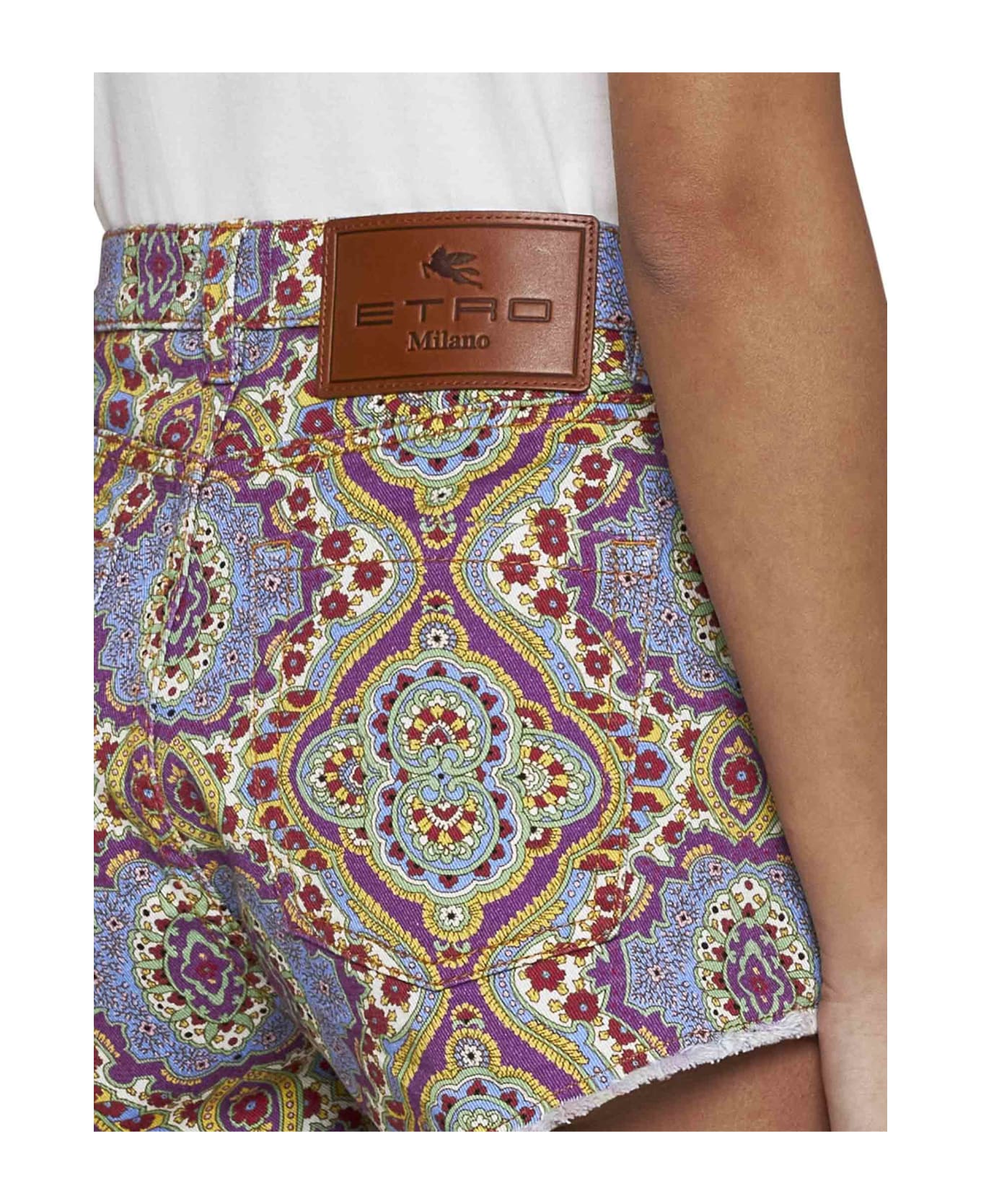 Etro Denim Shorts With Medallion Print - MultiColour