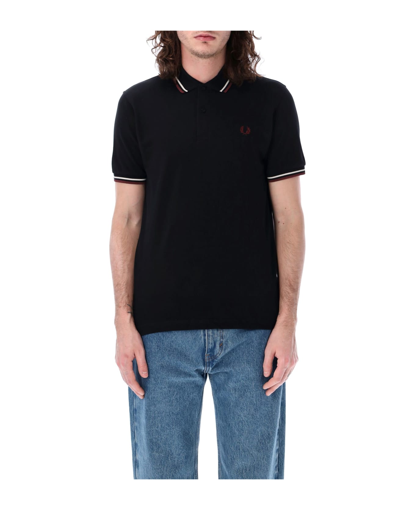 Fred Perry The Original Twin Tipped Piqué Polo Shirt - BLACK BURGUNDY ポロシャツ