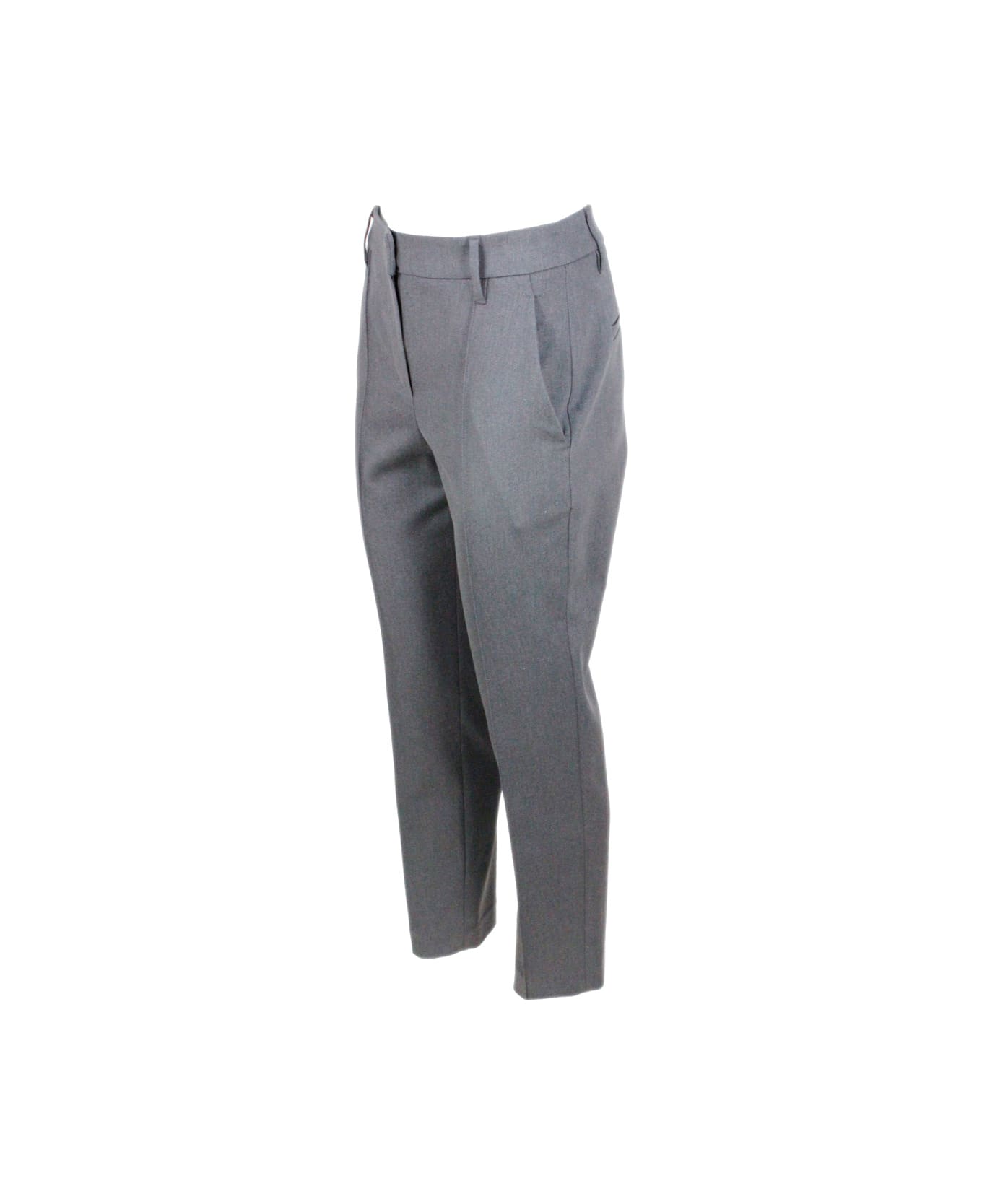 Brunello Cucinelli Stretch Cotton Drill Trousers With Monili On The Back Loop - Grey