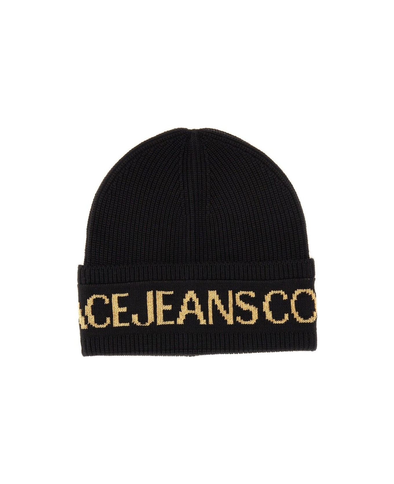 Versace Jeans Couture Beanie Hat With Logo - NERO