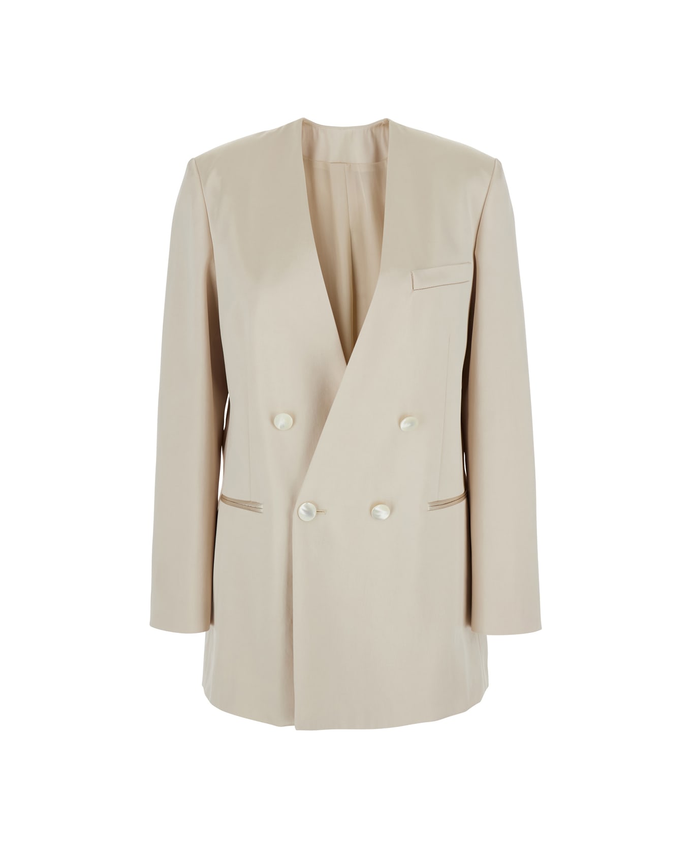 Philosophy di Lorenzo Serafini White Double Breasted Jacket With Chest Pocket In Acetate Fabric Woman - Cream